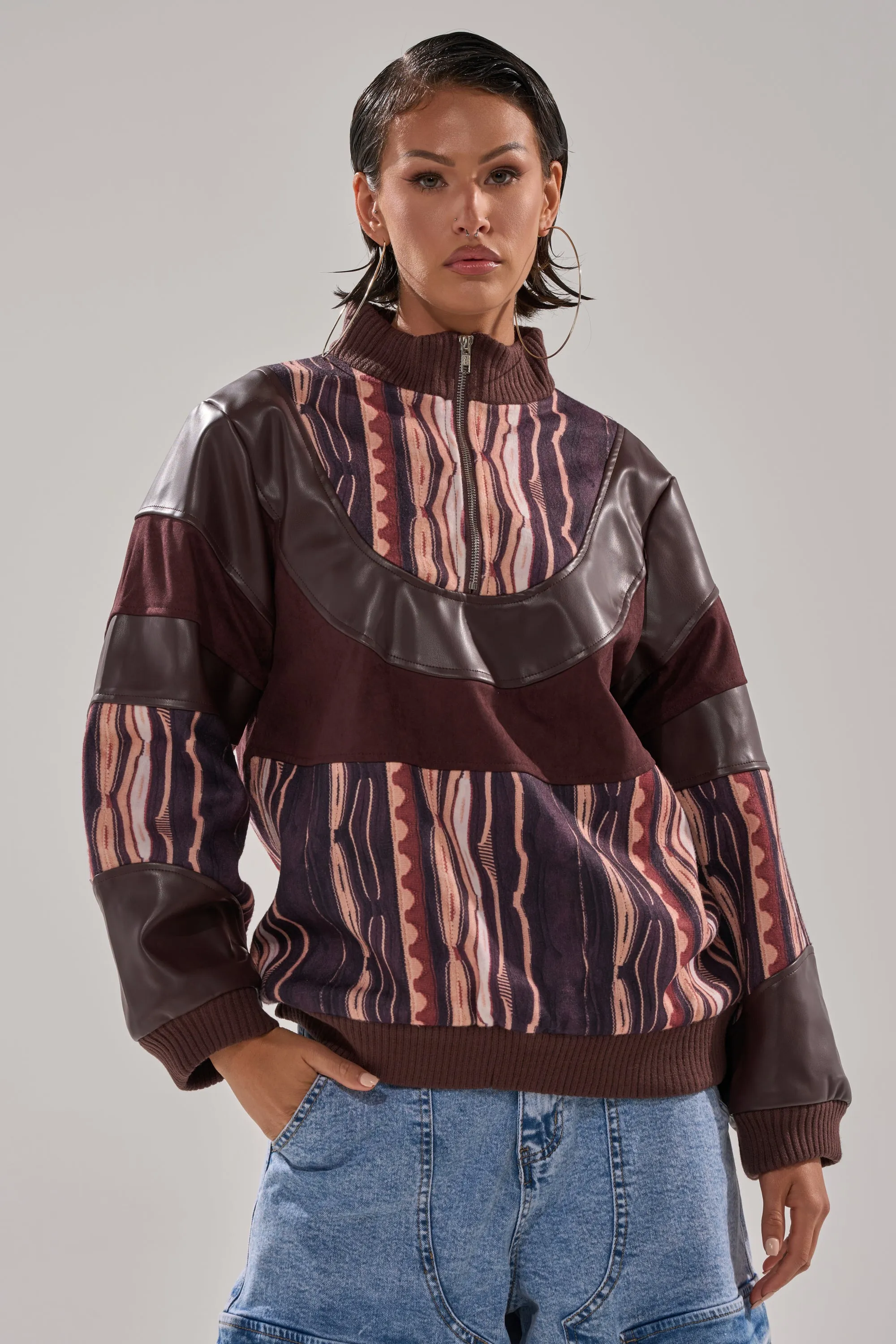 CRAZY IN LOVE FAUX LEATHER SWEATSHIRT sold by AKIRA product image thumbnail 3