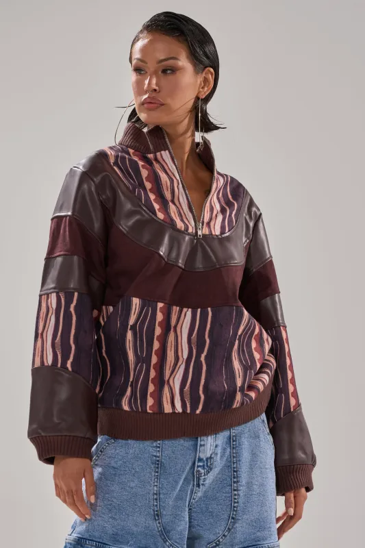 CRAZY IN LOVE FAUX LEATHER SWEATSHIRT sold by AKIRA