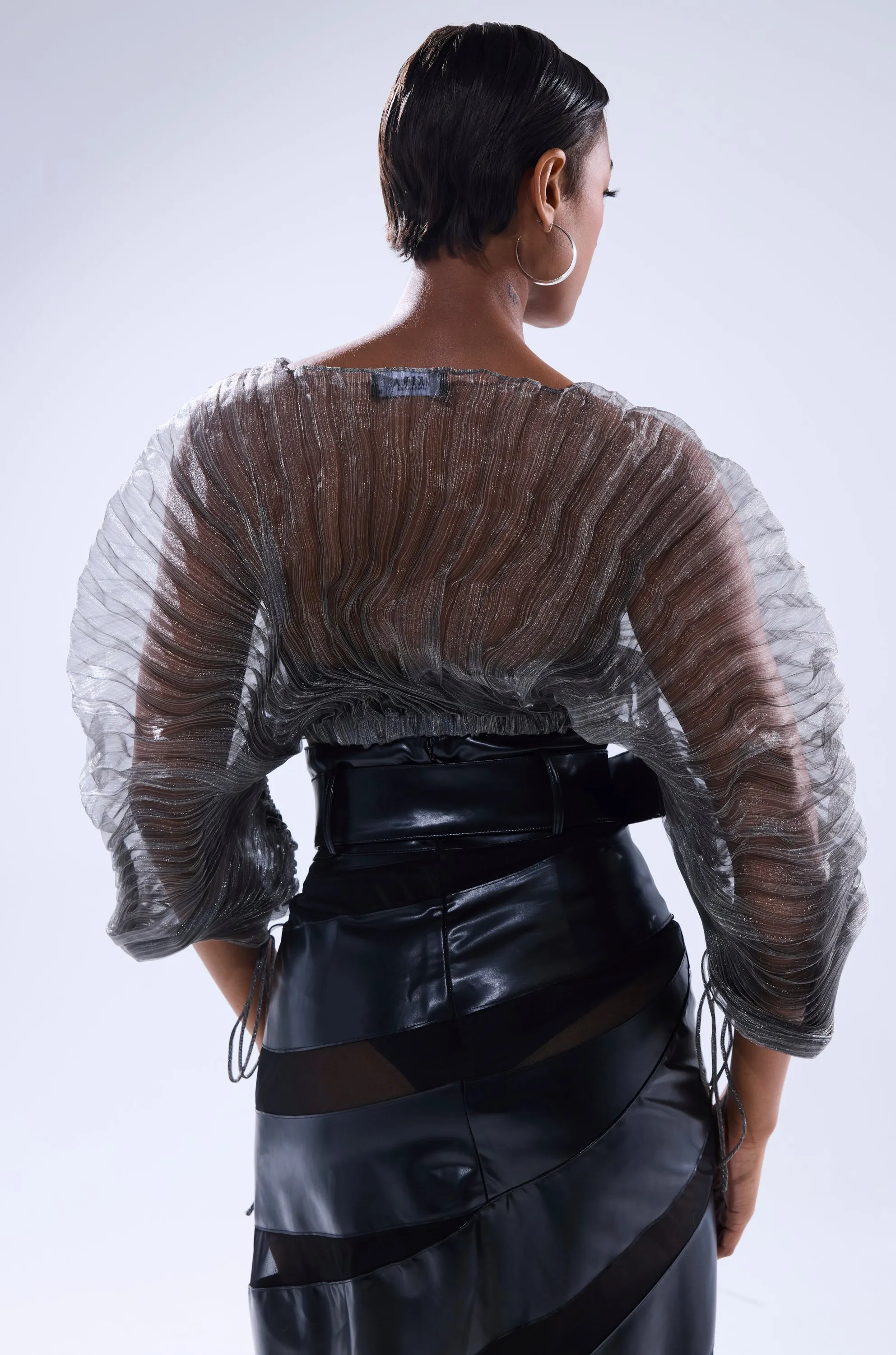 SHEER PLEATED CROP TOP IN GREY sold by AKIRA product image thumbnail 5