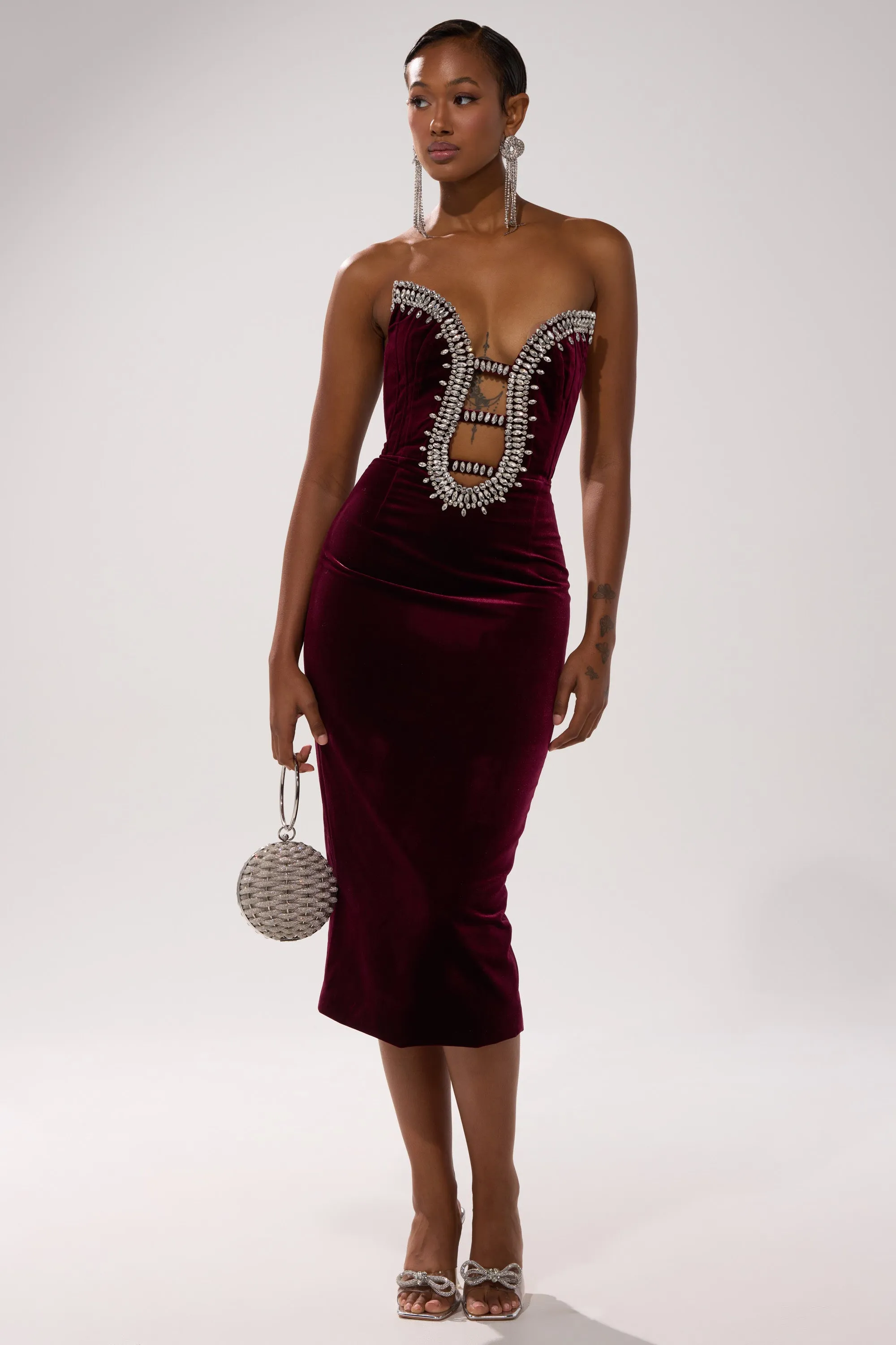 FEELIN THE LOVE VELVET RHINESTONE MIDI DRESS sold by AKIRA product image thumbnail 5