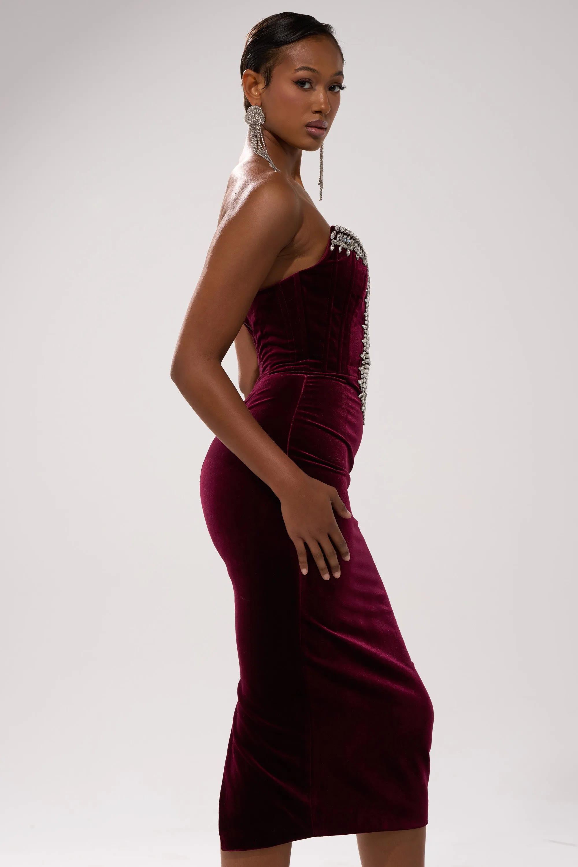 FEELIN THE LOVE VELVET RHINESTONE MIDI DRESS sold by AKIRA product image thumbnail 3