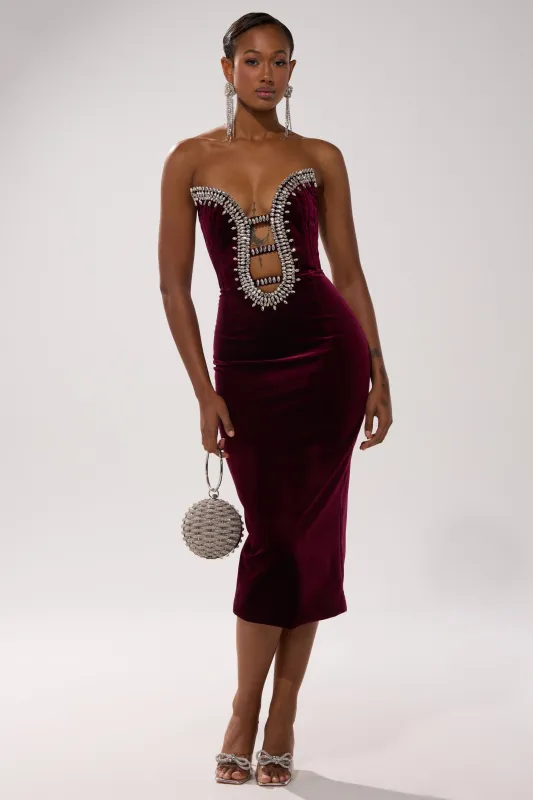 FEELIN THE LOVE VELVET RHINESTONE MINI DRESS sold by AKIRA