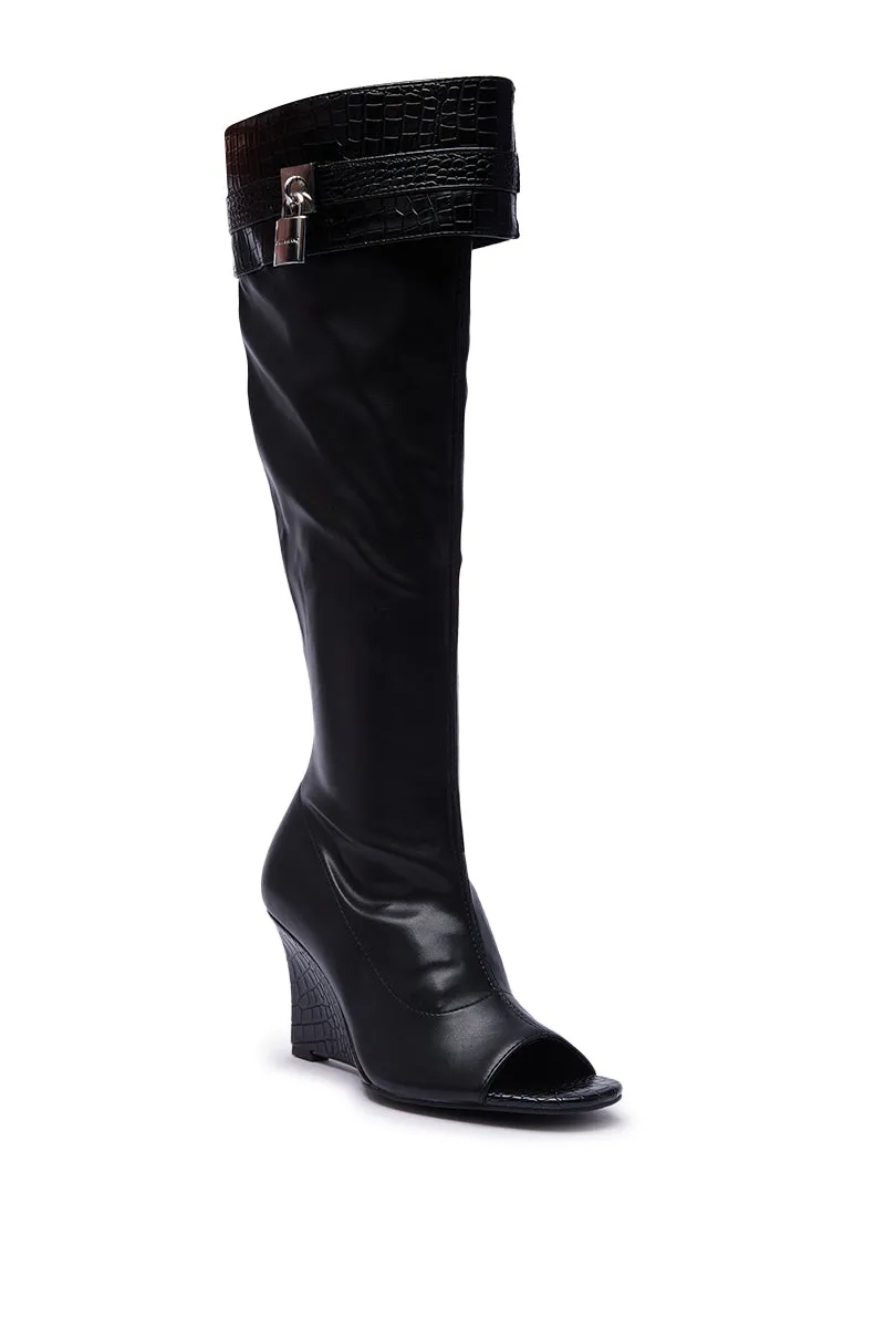 AZALEA WANG GLENNA BLACK STRETCH PU WEDGE BOOT sold by AKIRA product image thumbnail 5