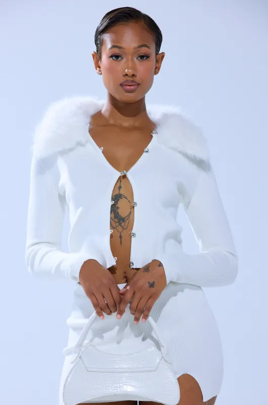 READY FOR THE SNOW CARDIGAN WITH FUR TRIM sold by AKIRA