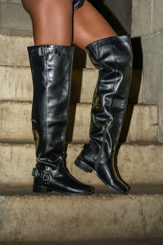 AZALEA WANG XALIIMA BLACK OVER THE KNEE RIDING BOOT sold by AKIRA