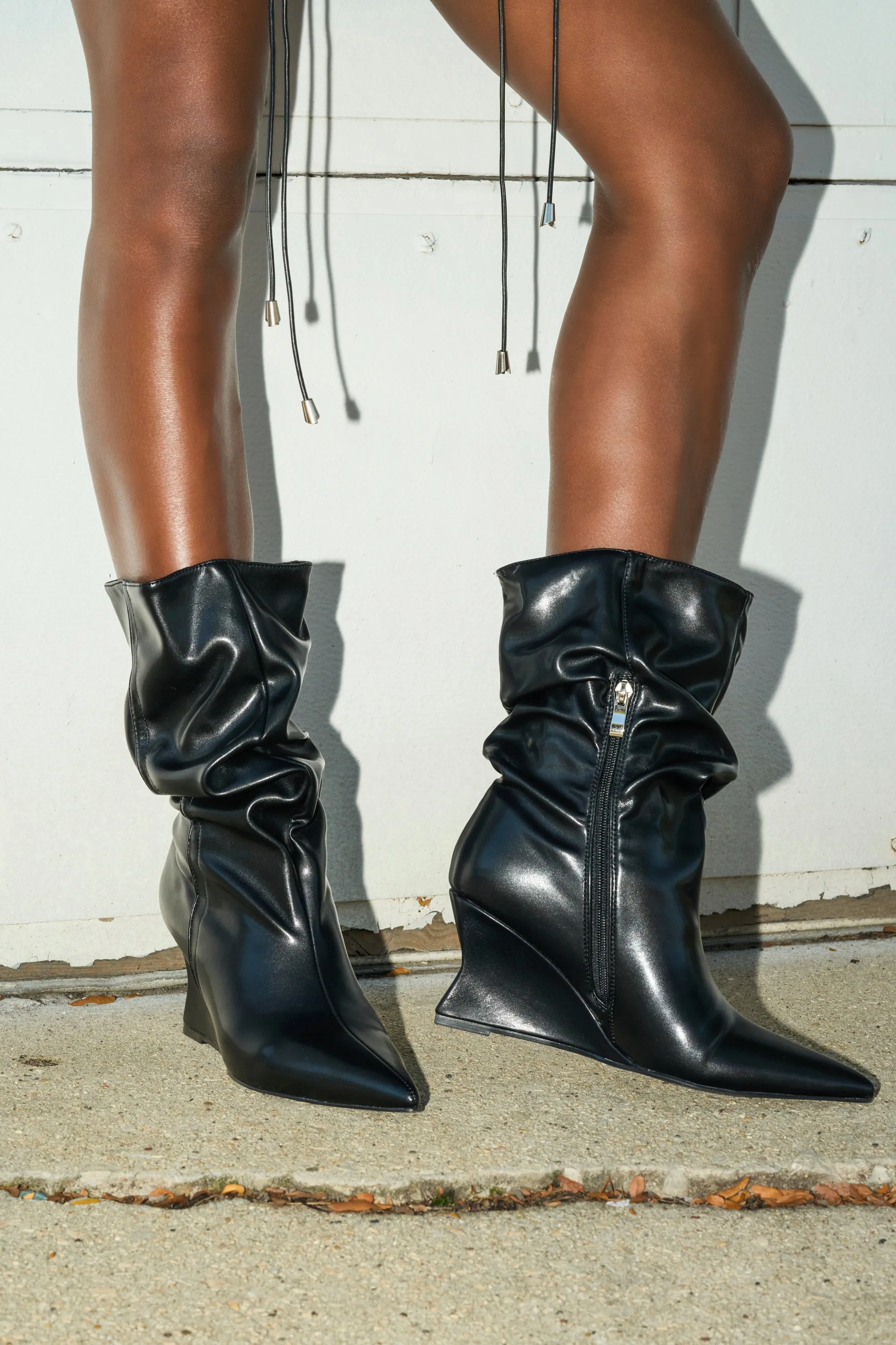 AZALEA WANG ASAF RUCHED WEDGE BOOTIE IN BLACK sold by AKIRA product image thumbnail 4