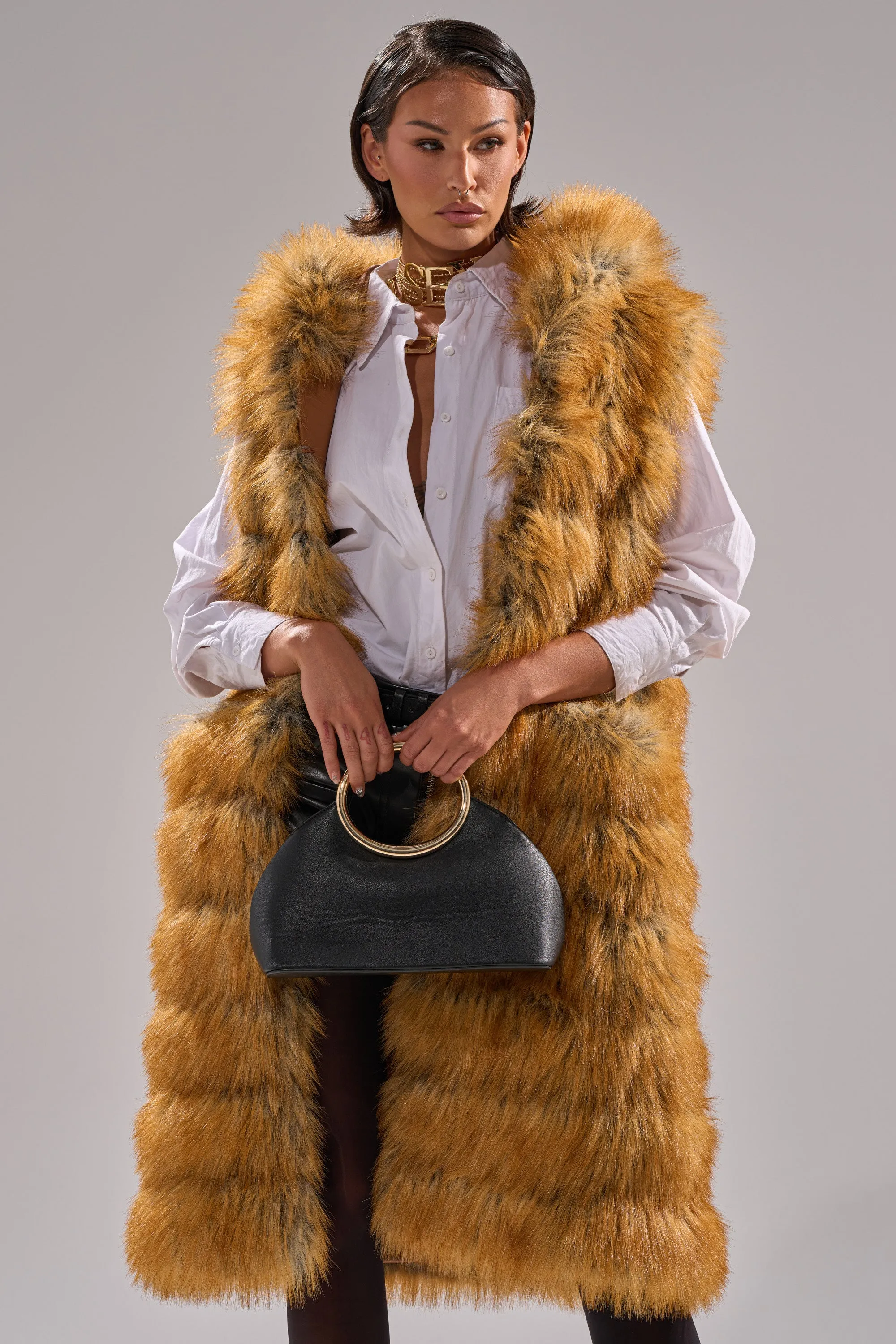 SLY HOODED FAUX FUR VEST sold by AKIRA product image thumbnail 3