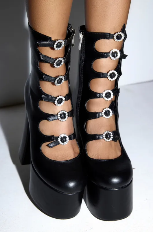 AZALEA WANG OMLEE BLACK ULTRA HIGH PLATFORM BOOTIE sold by AKIRA