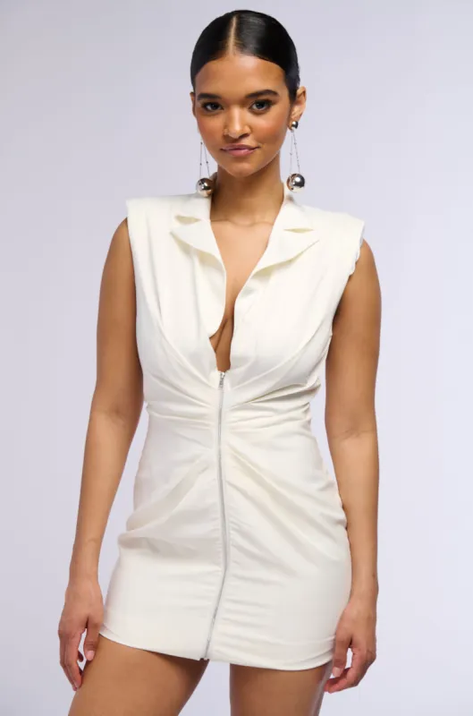 FLYING FIRST CLASS SLEEVELESS BLAZER MINI DRESS sold by AKIRA