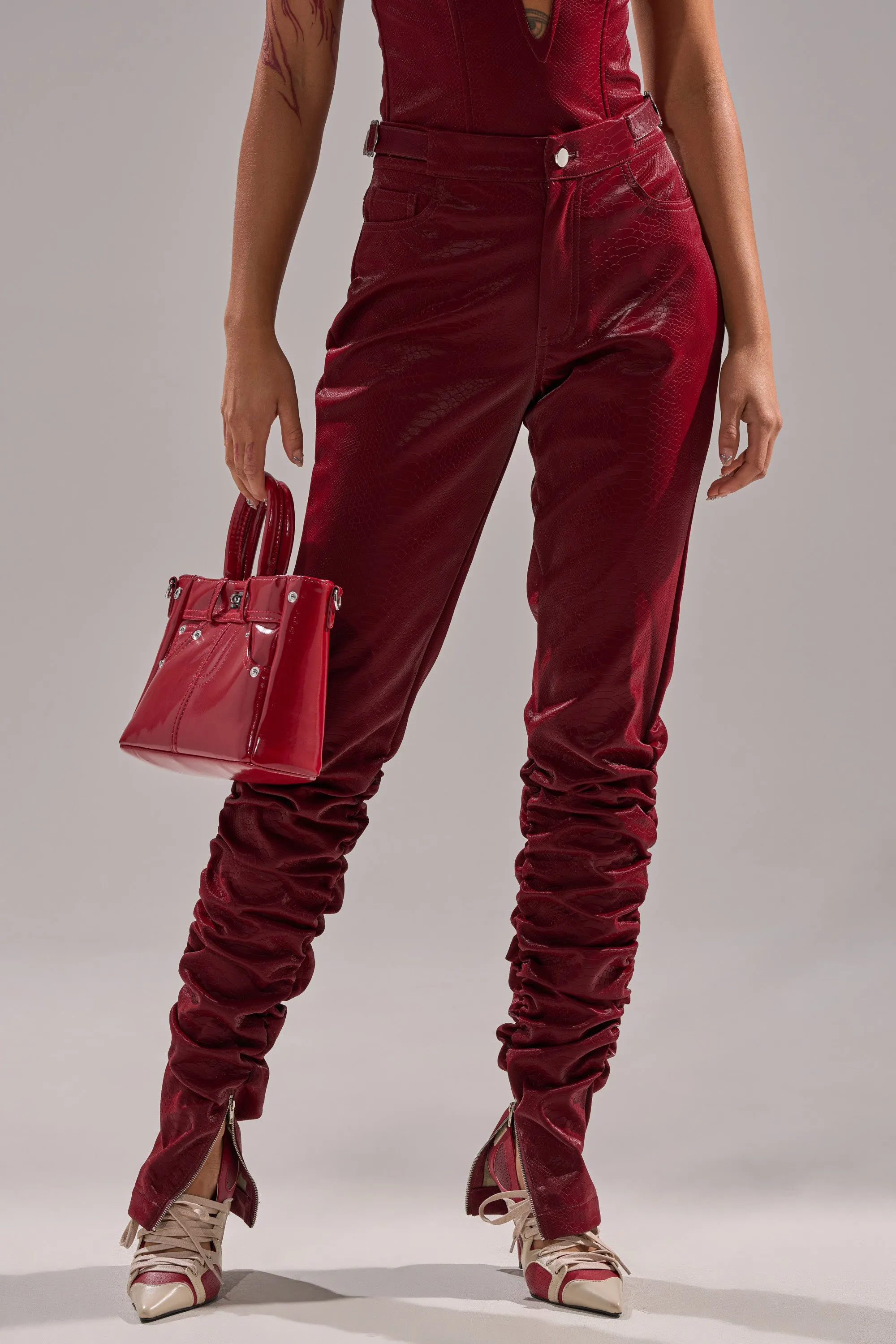 TOO HOT FOR YOU FAUX LEATHER RUCHED TROUSER sold by AKIRA product image thumbnail 2