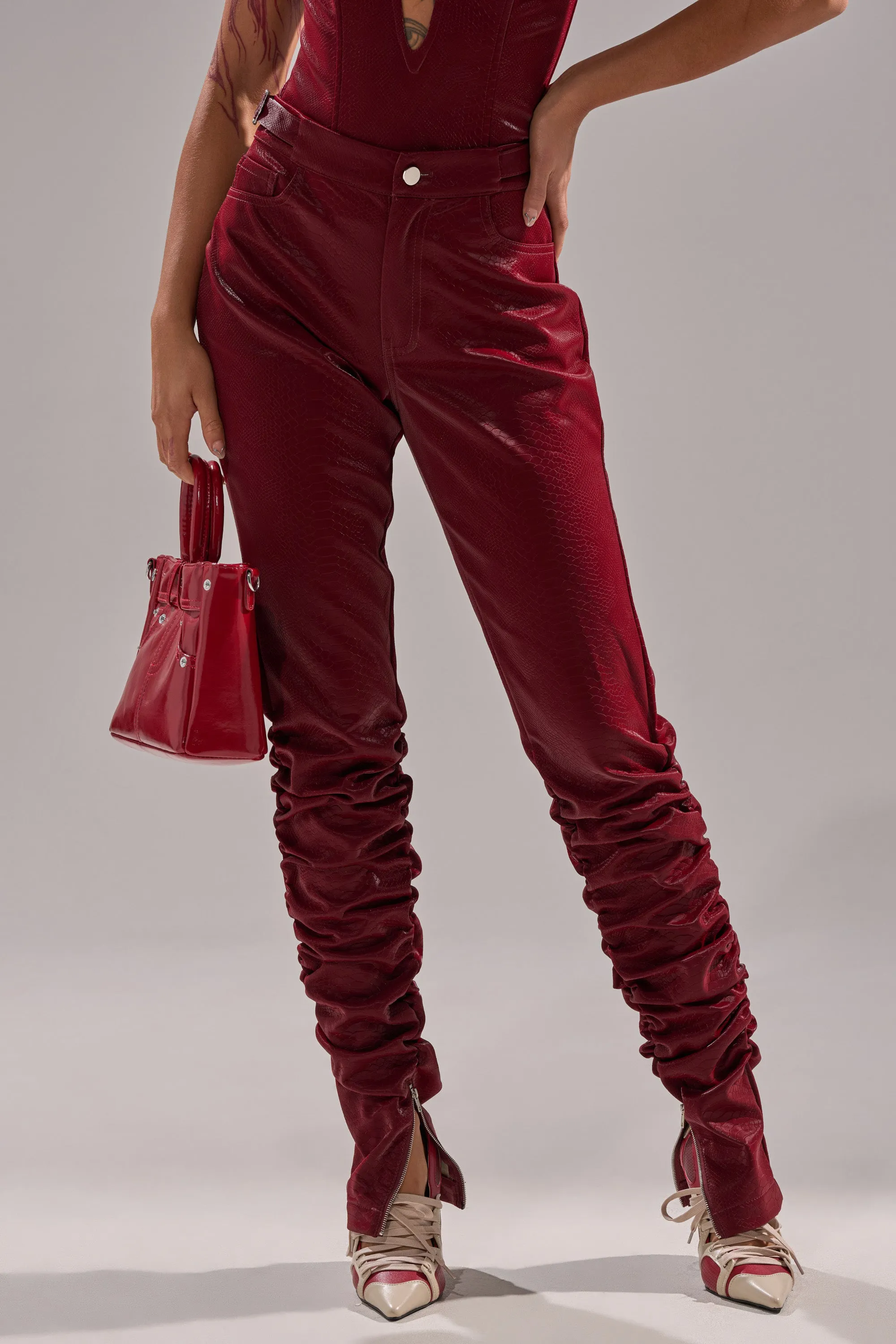 TOO HOT FOR YOU FAUX LEATHER RUCHED TROUSER sold by AKIRA product image thumbnail 3