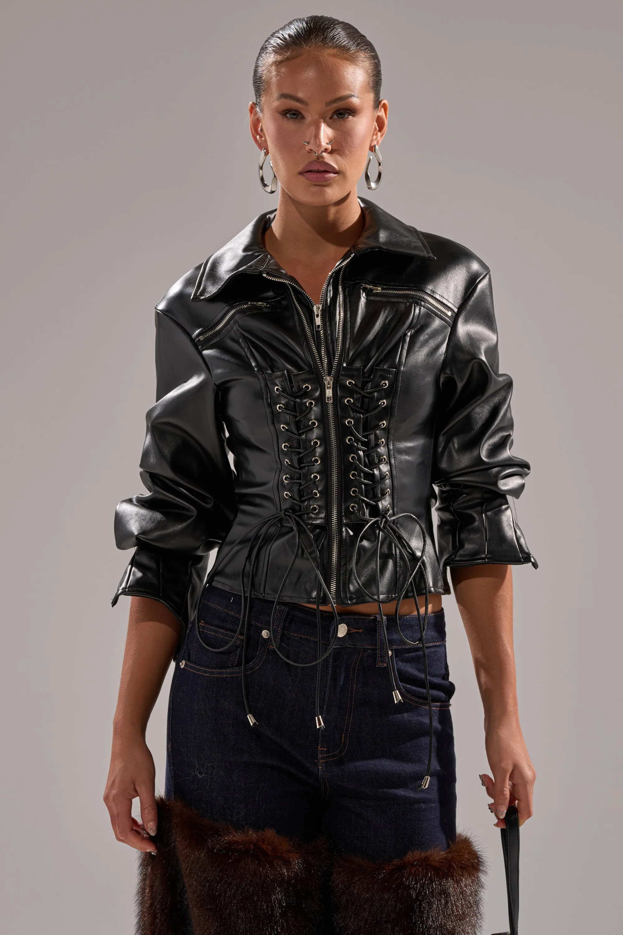 AUDREY FAUX LEATHER BLOUSE sold by AKIRA product image thumbnail 2