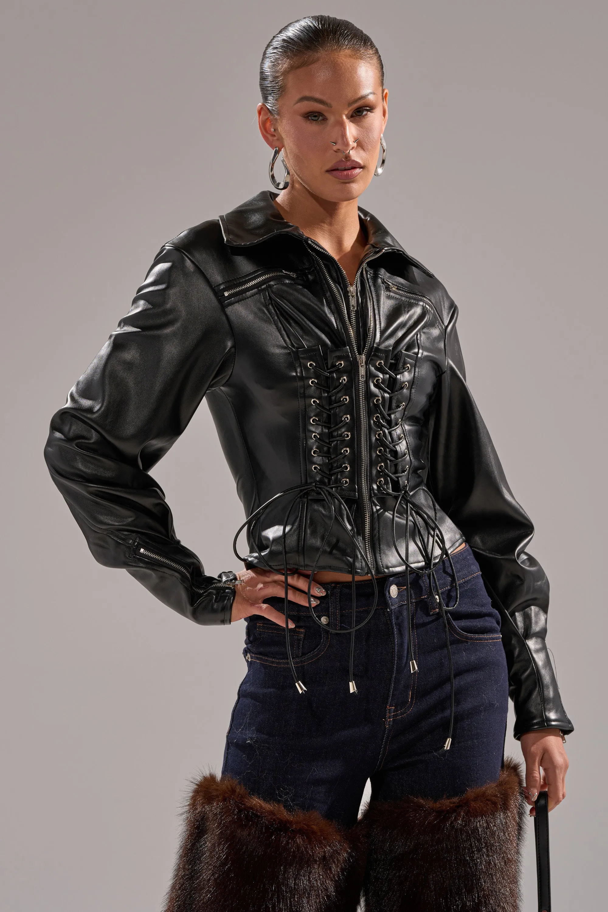 AUDREY FAUX LEATHER BLOUSE sold by AKIRA product image thumbnail 4