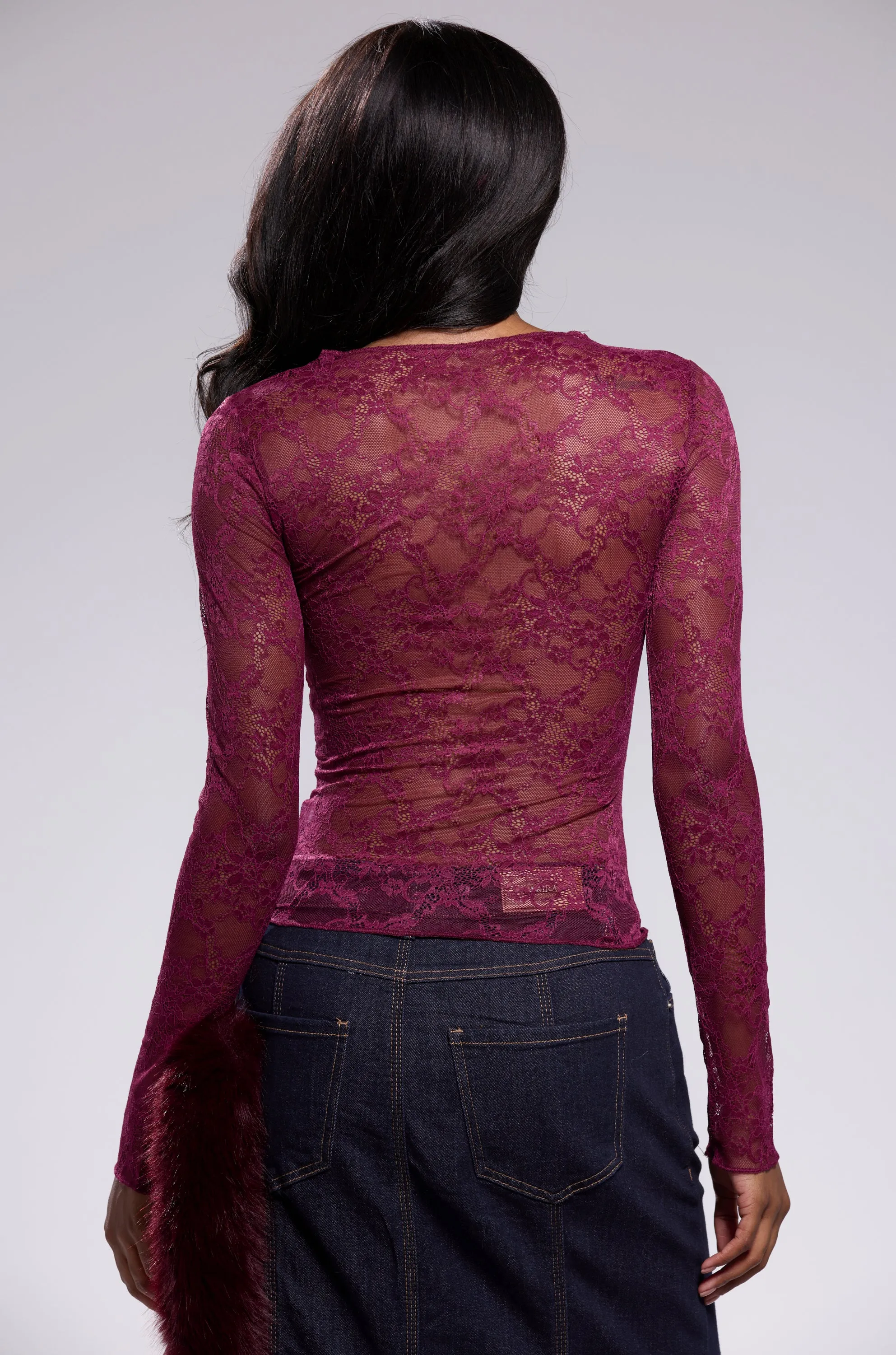 ESSENTIAL LACE LONG SLEEVE TOP IN PLUM sold by AKIRA product image thumbnail 4