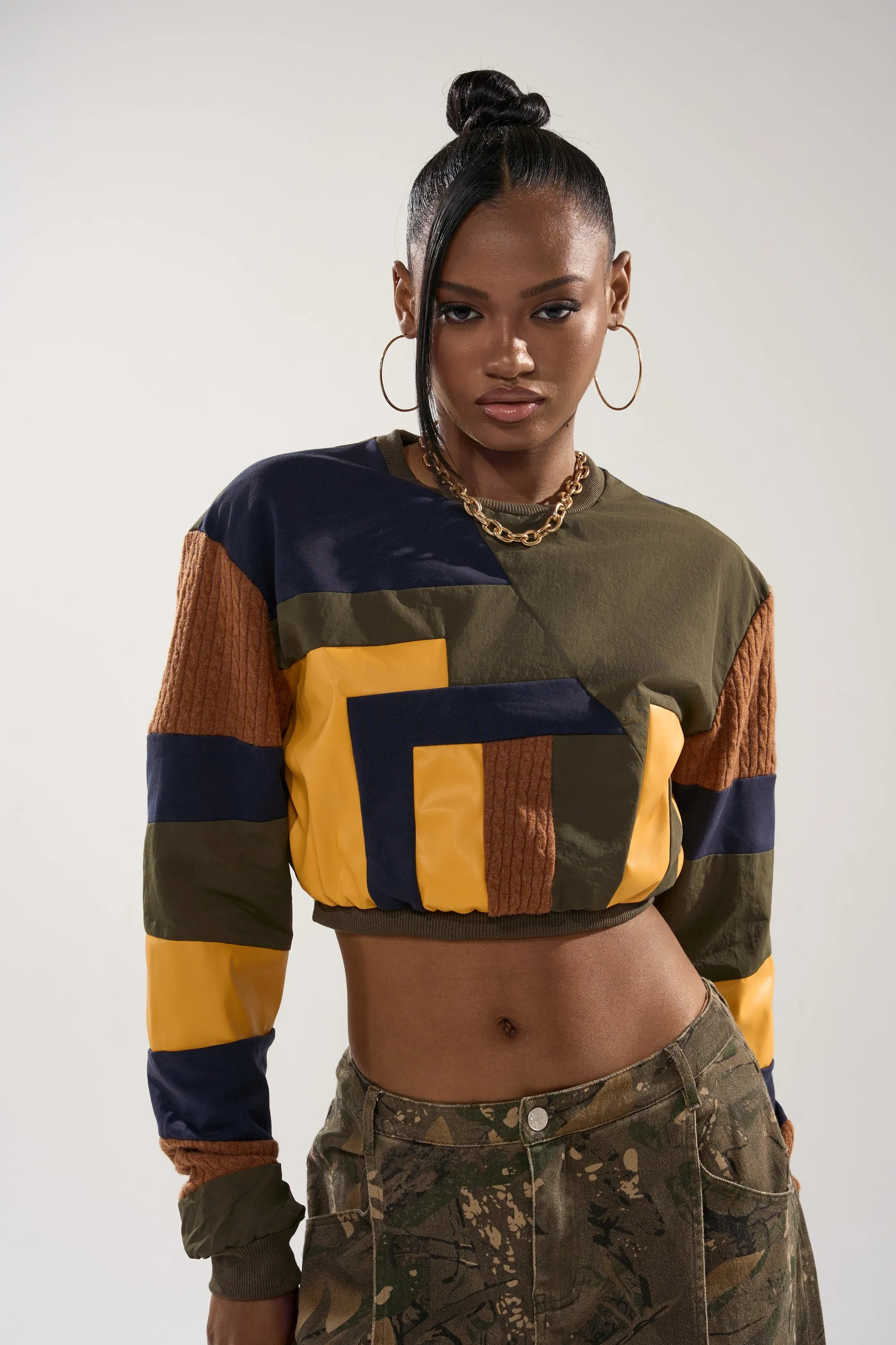 DORA COLOR BLOCKED CROP SWEATSHIRT sold by AKIRA