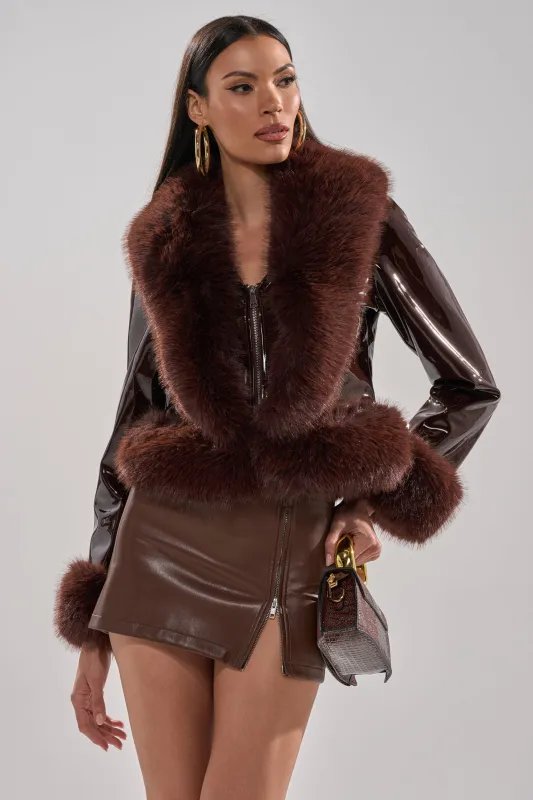 LUNNA FUR TRIM MOTO IN PATENT sold by AKIRA