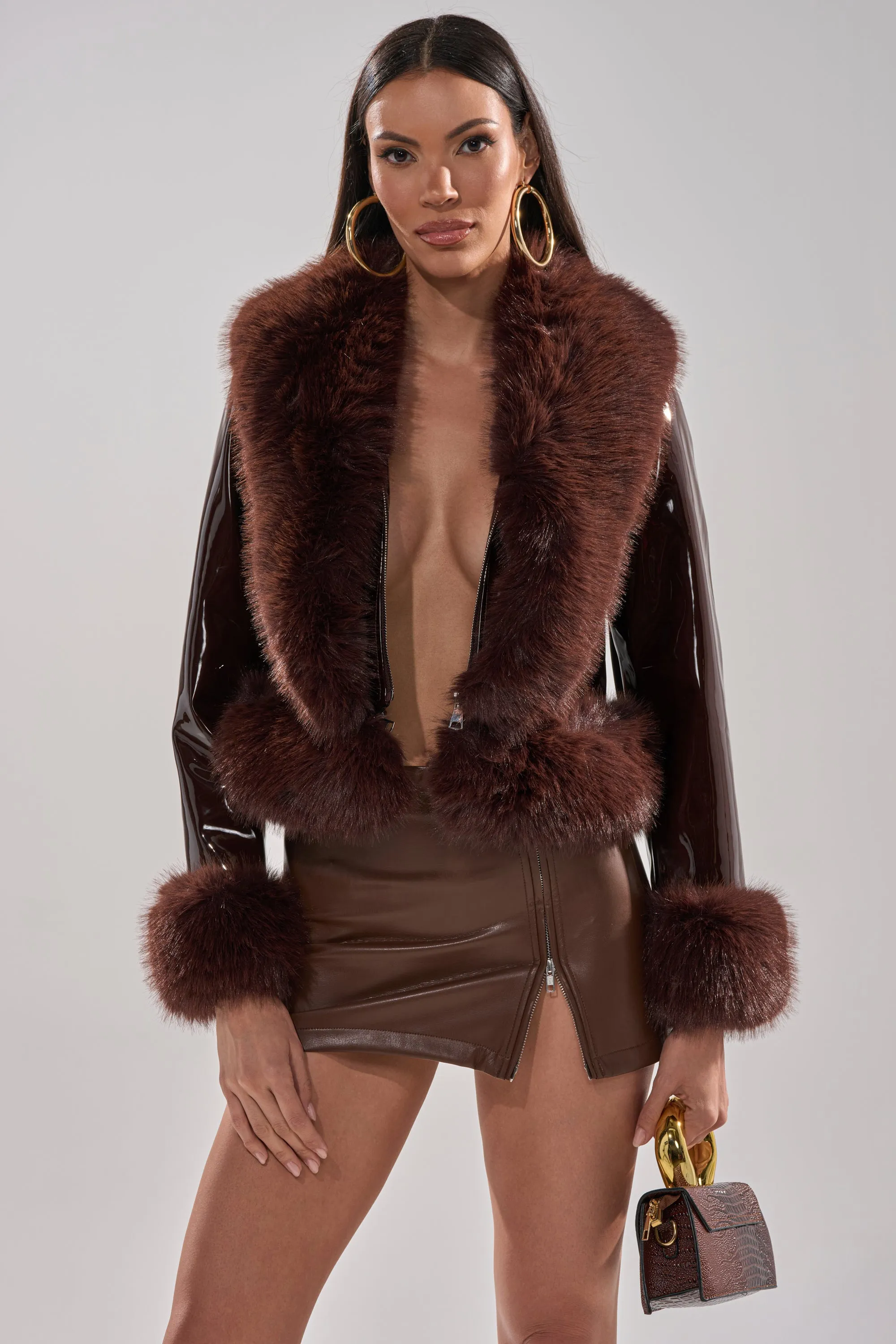LUNNA FUR TRIM MOTO IN PATENT sold by AKIRA product image thumbnail 3