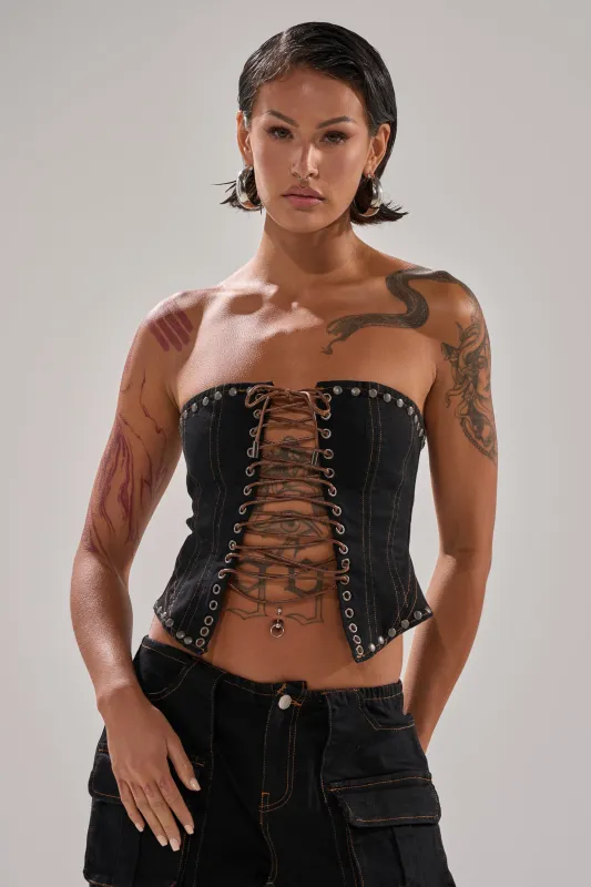 FEELING FRISKY LACE UP CORSET sold by AKIRA