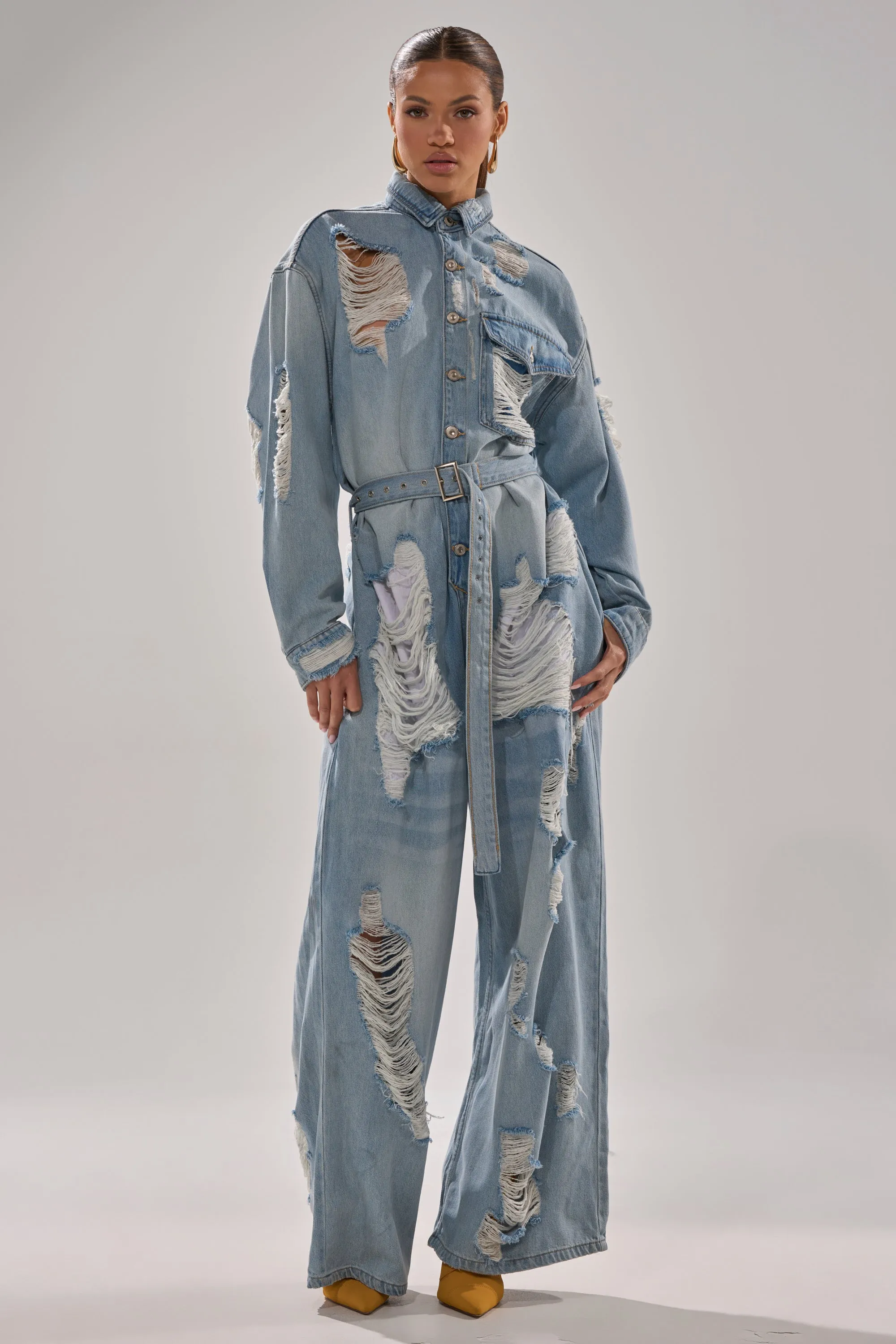 NOT TODAY EXTREME OVERSIZED DISTRESSED DENIM JUMPSUIT sold by AKIRA product image thumbnail 2