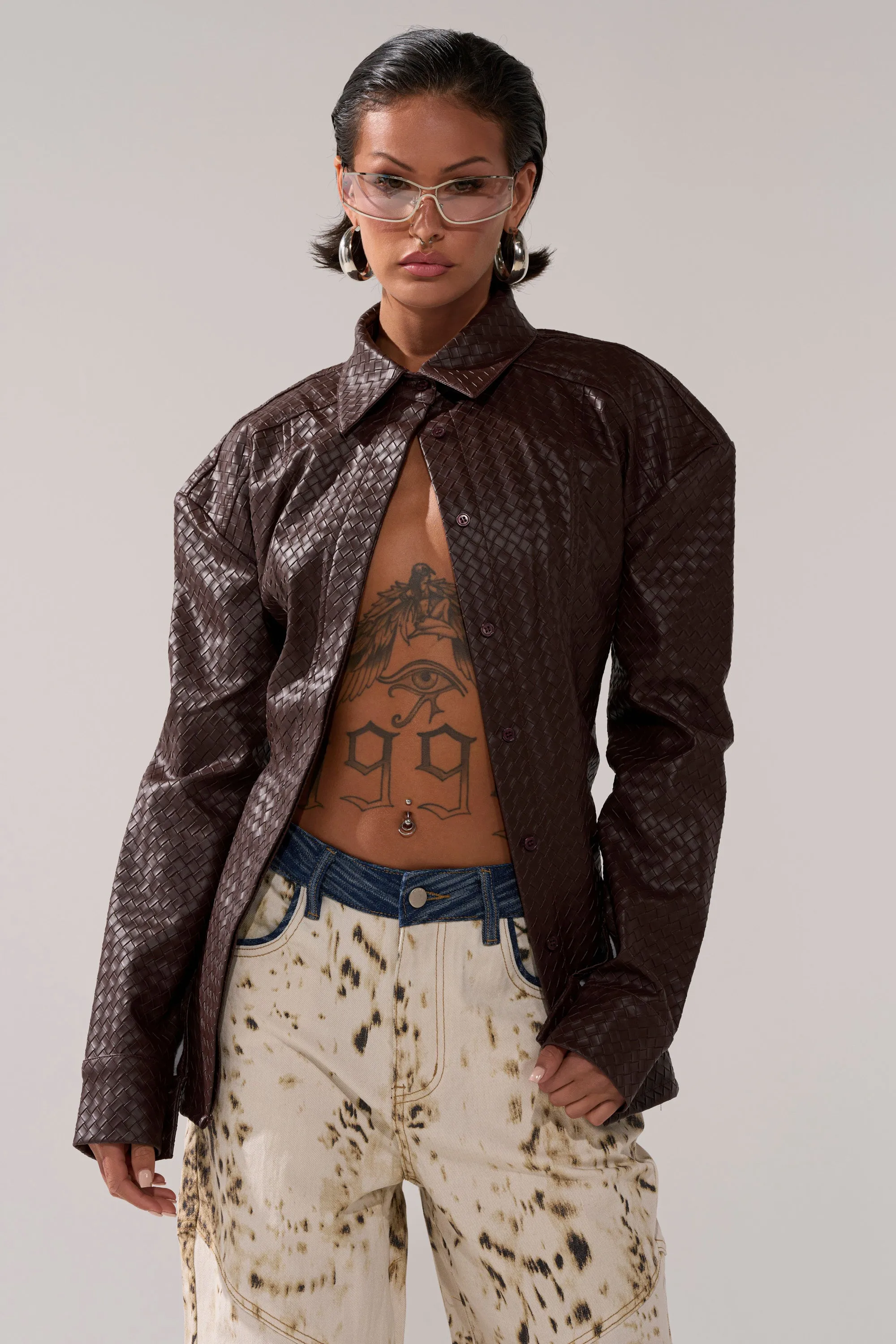 FEELING RICH FAUX LEATHER BUTTON DOWN sold by AKIRA product image thumbnail 2