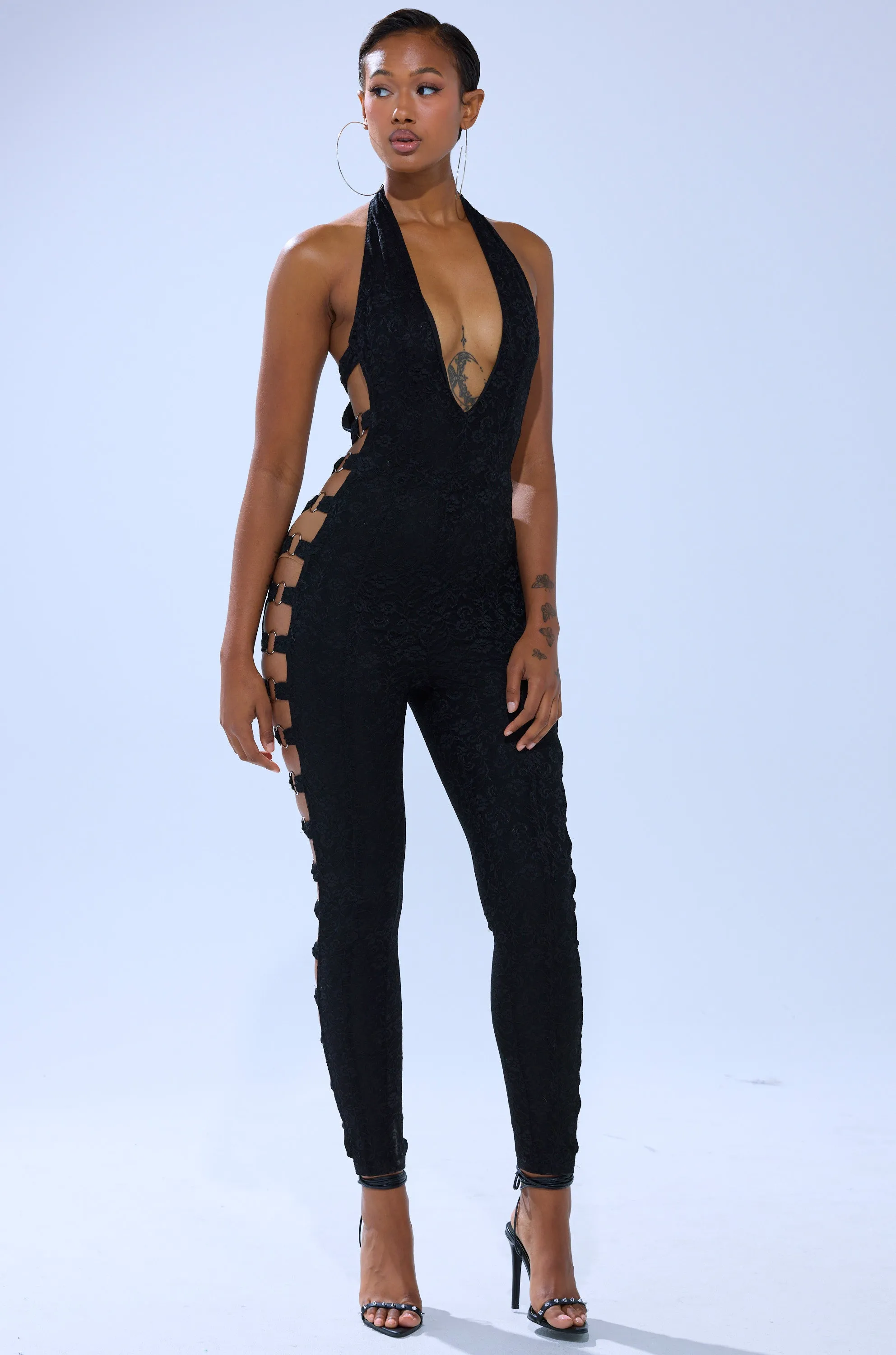 NOT FOR EVERYONE CUTOUT LACE JUMPSUIT sold by AKIRA product image thumbnail 3