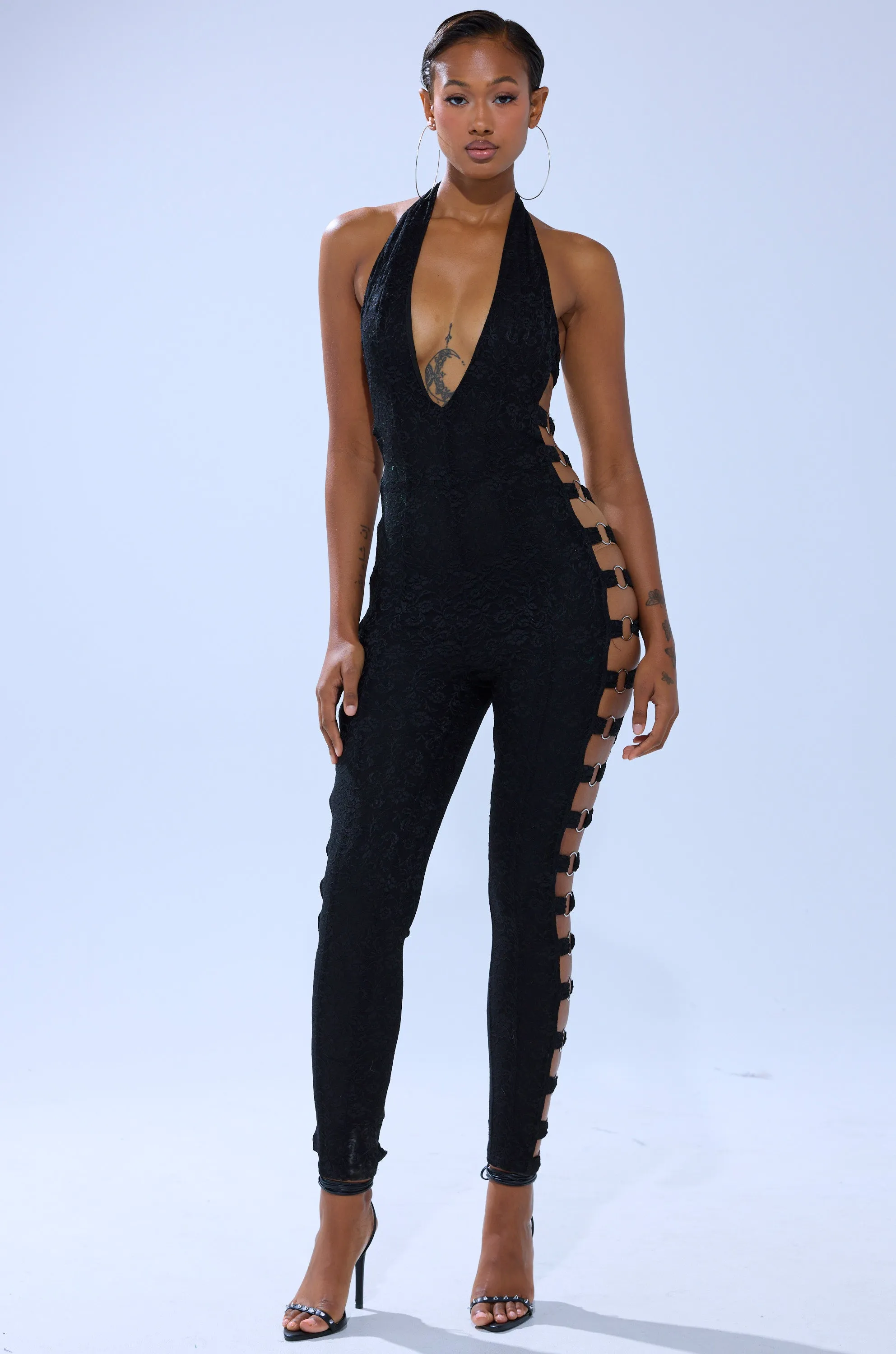 NOT FOR EVERYONE CUTOUT LACE JUMPSUIT sold by AKIRA product image thumbnail 2