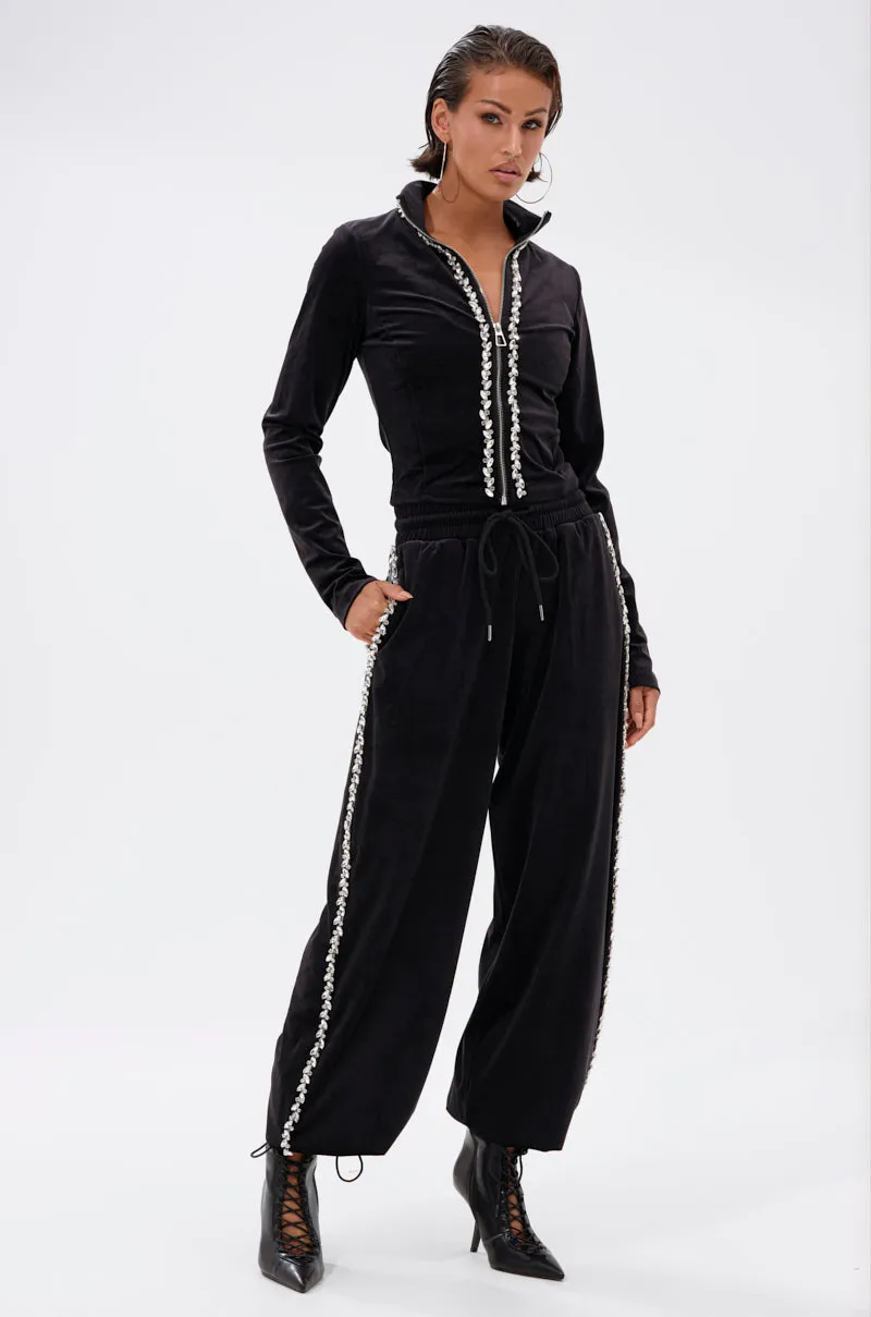 DARA RHINESTONE WIDE LEG SWEATPANT sold by AKIRA