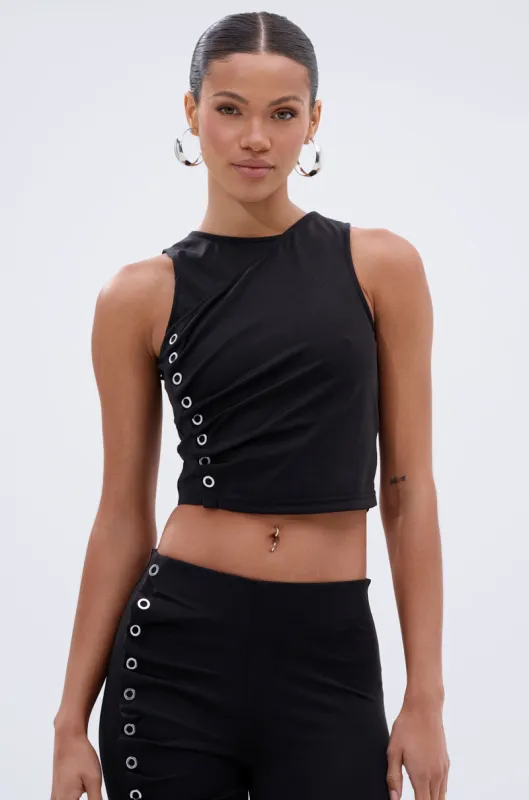 GROMMET DETAIL RUCHED TANK TOP sold by AKIRA