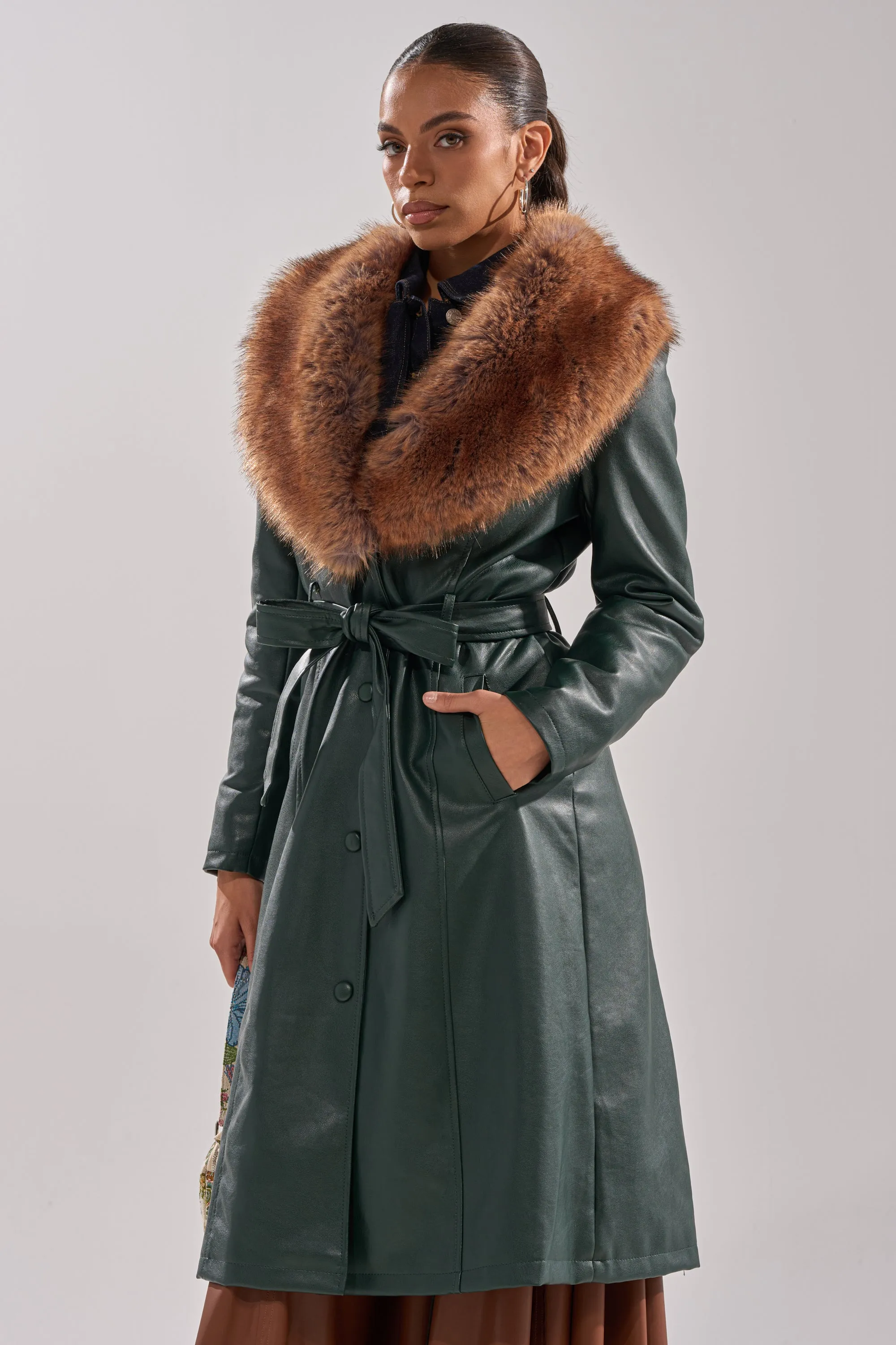 GREENVIEW FUR TRIM TRENCH sold by AKIRA product image thumbnail 3