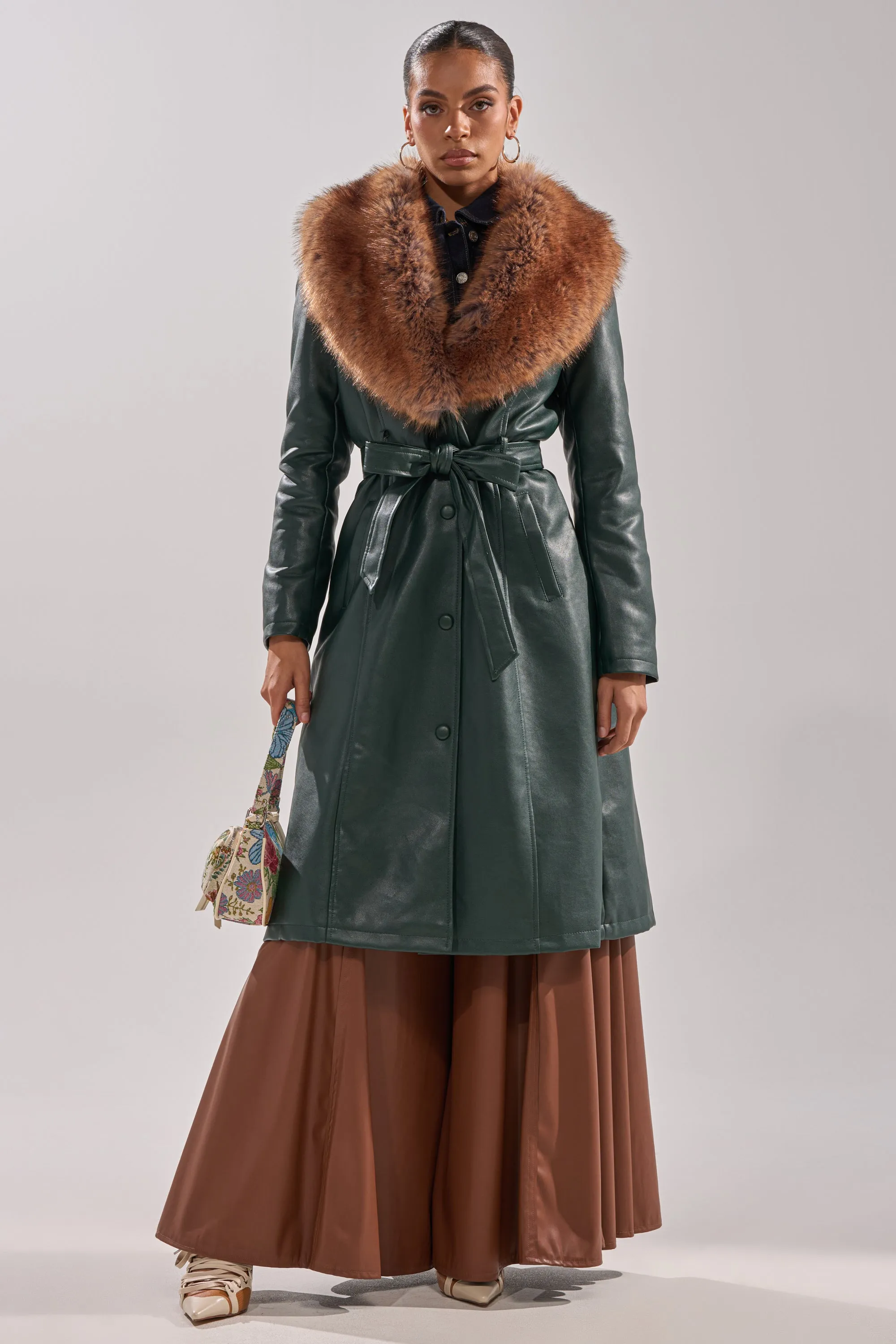 GREENVIEW FUR TRIM TRENCH sold by AKIRA