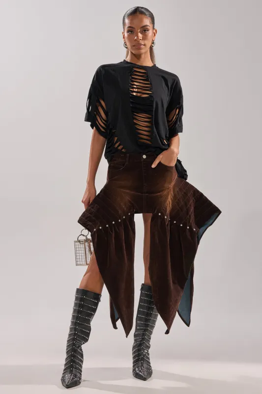 ALL FOR IN VELVET DENIM MINI SKIRT sold by AKIRA