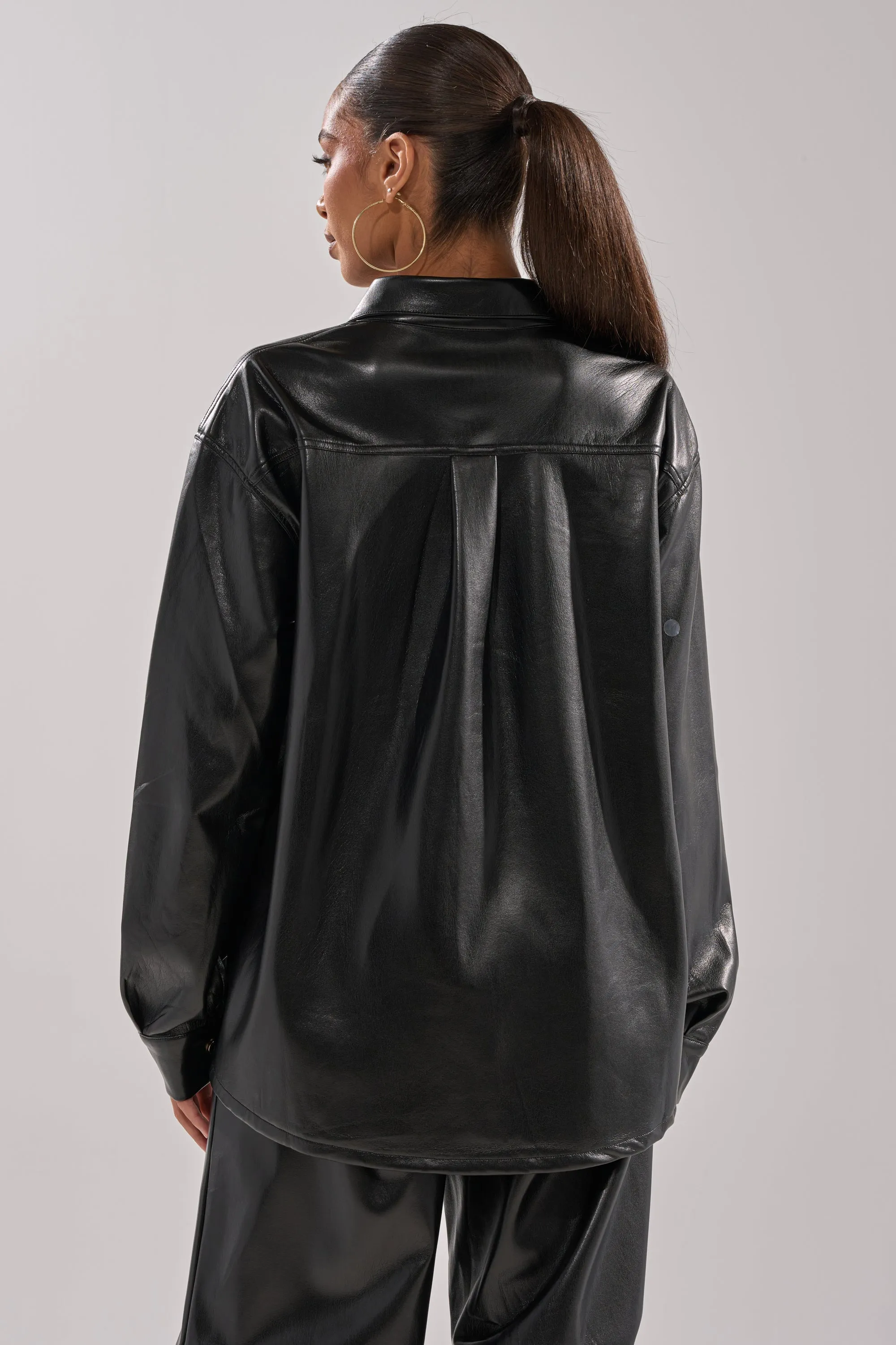 GET WITH IT FAUX LEATHER BUTTON DOWN sold by AKIRA product image thumbnail 4