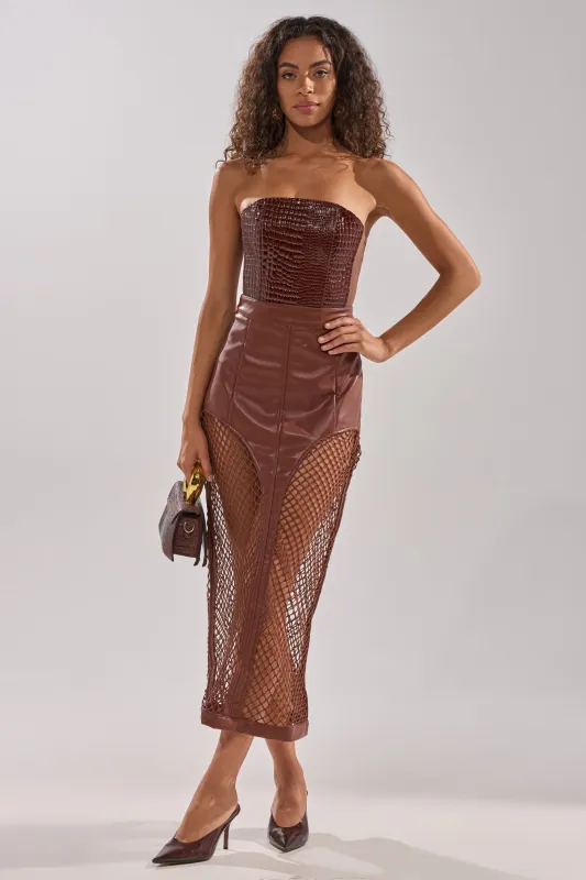 SOMETHING DIFFERENT FAUX LEATHER MIDI SKIRT sold by AKIRA