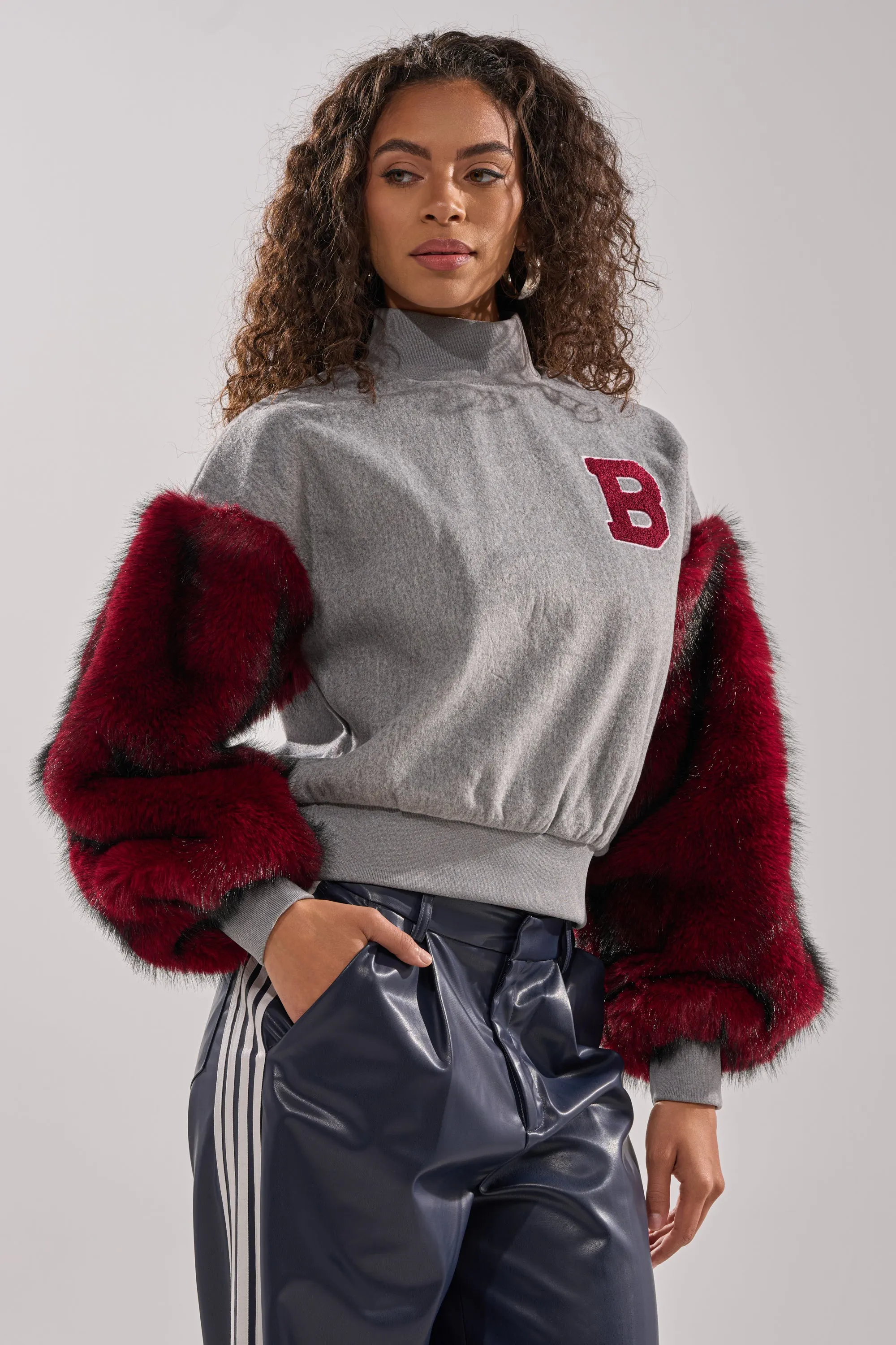 NEW EAST SIDE FAUX FUR SLEEVE SWEATSHIRT sold by AKIRA product image thumbnail 2