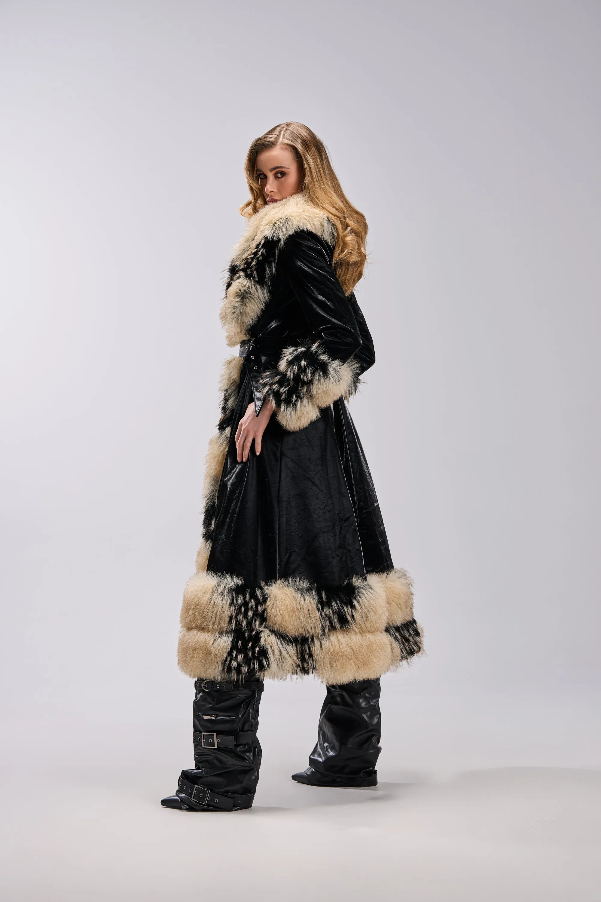 VIVIAN FUR TRIM TRENCH IN LIQUID VELVET sold by AKIRA product image thumbnail 2