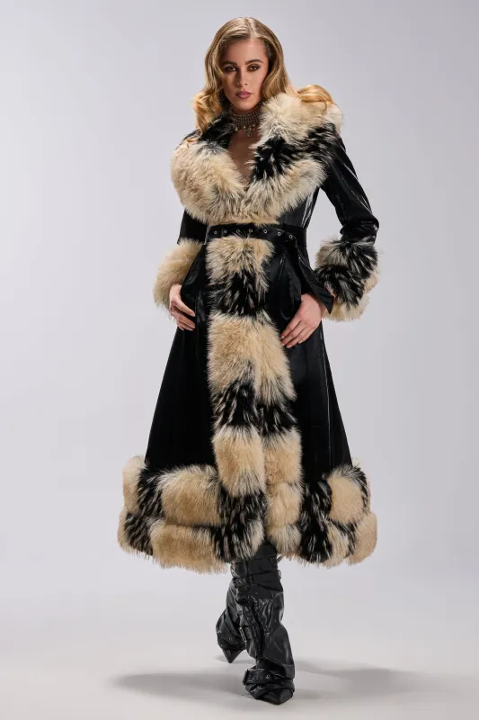 VIVIAN FUR TRIM TRENCH IN LIQUID VELVET sold by AKIRA