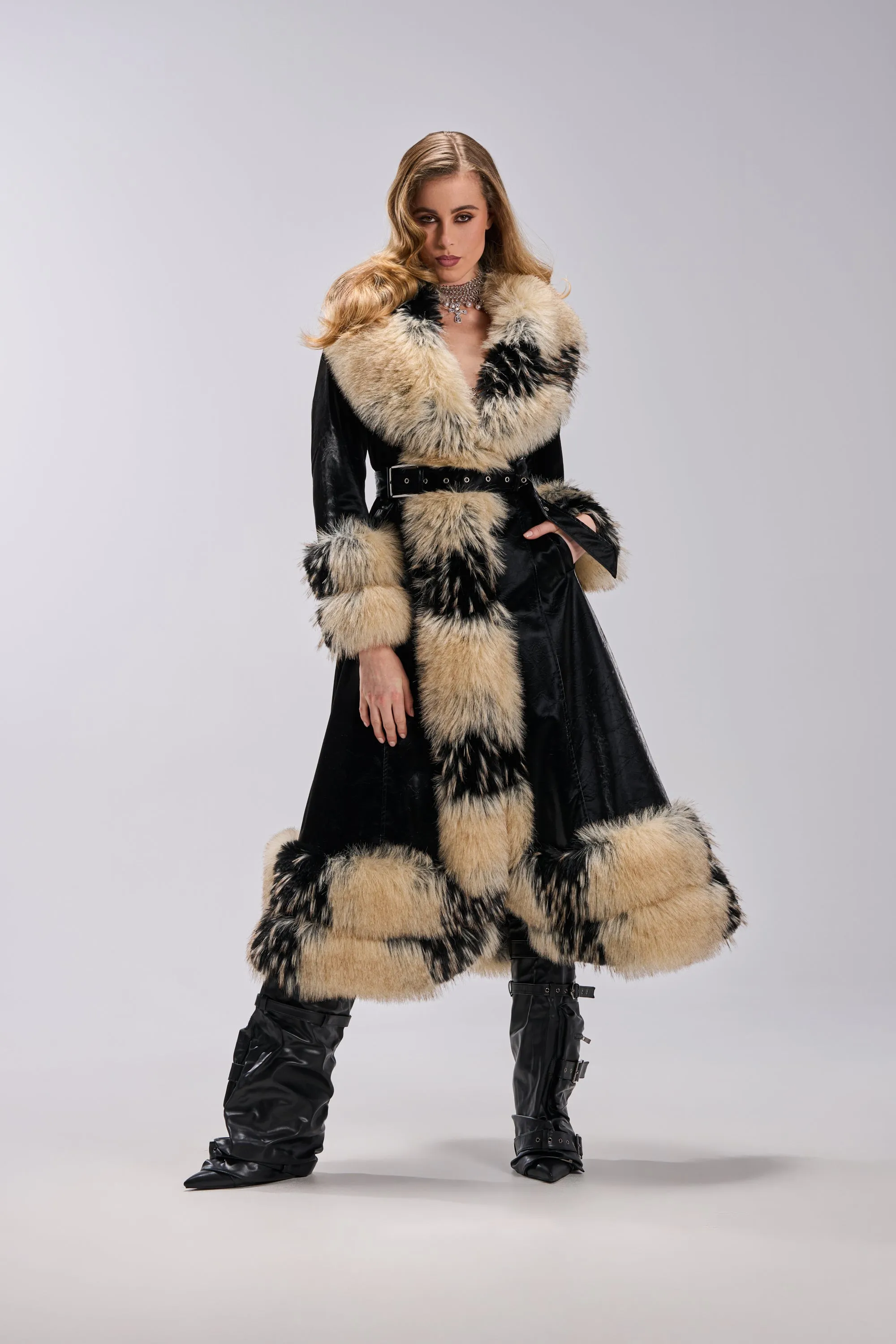 VIVIAN FUR TRIM TRENCH IN LIQUID VELVET sold by AKIRA product image thumbnail 5