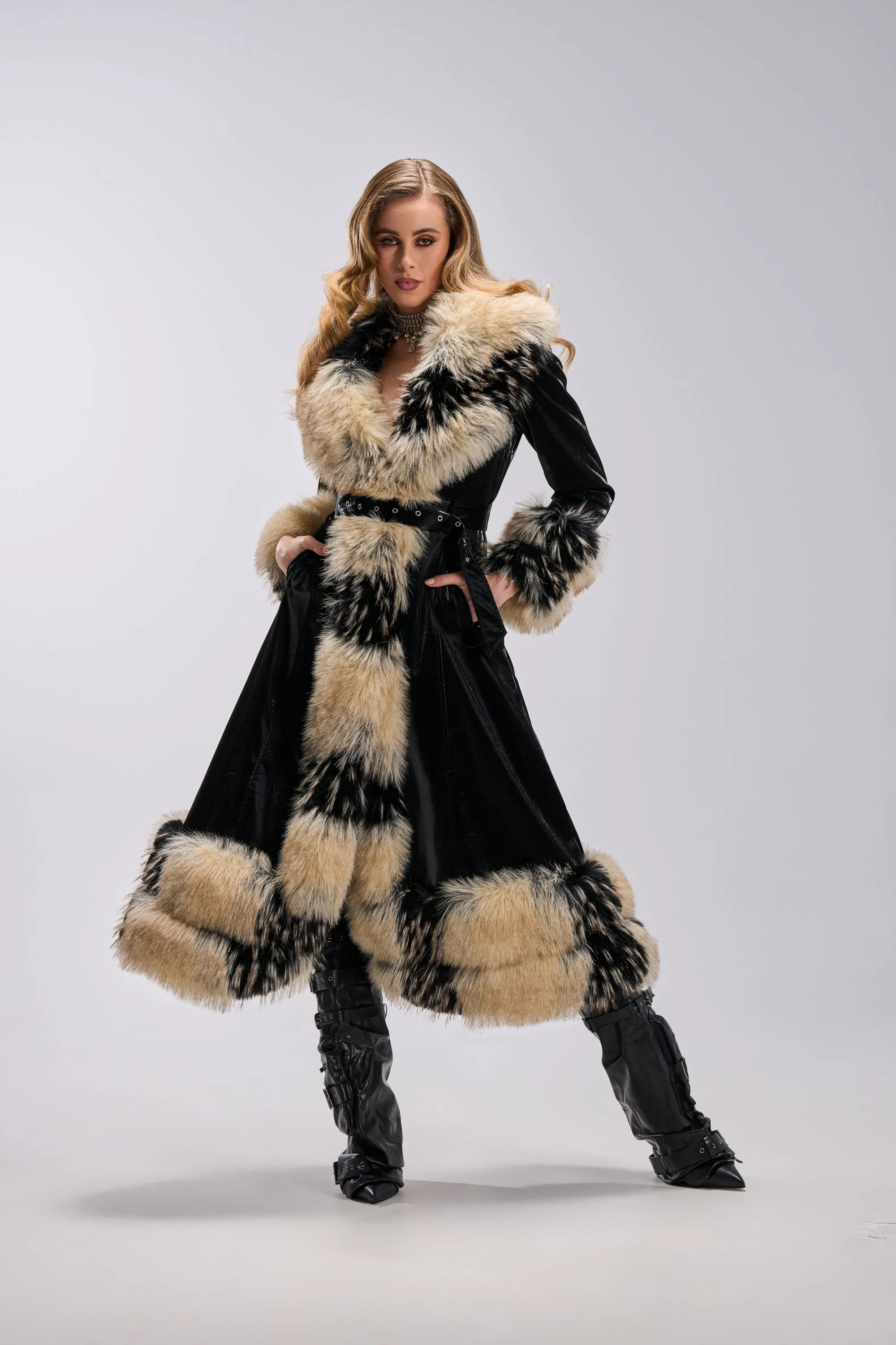 VIVIAN FUR TRIM TRENCH IN LIQUID VELVET sold by AKIRA product image thumbnail 4