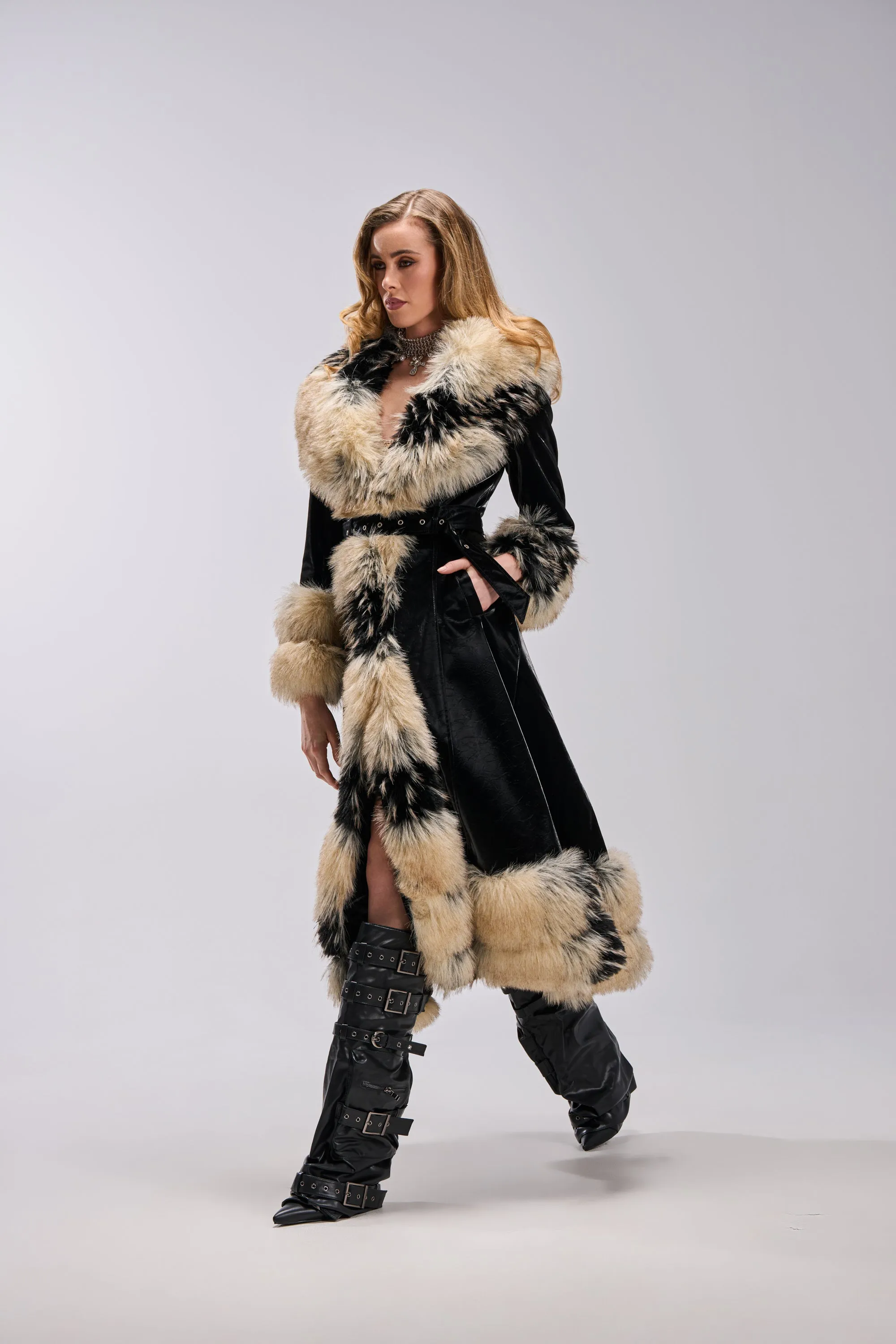 VIVIAN FUR TRIM TRENCH IN LIQUID VELVET sold by AKIRA product image thumbnail 3