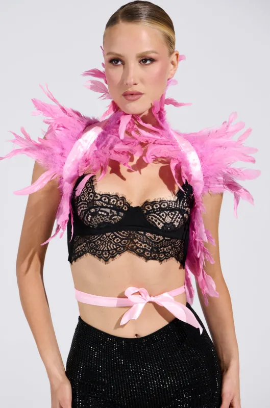 HERE FOR THE DRAMA FEATHER BOLERO sold by AKIRA