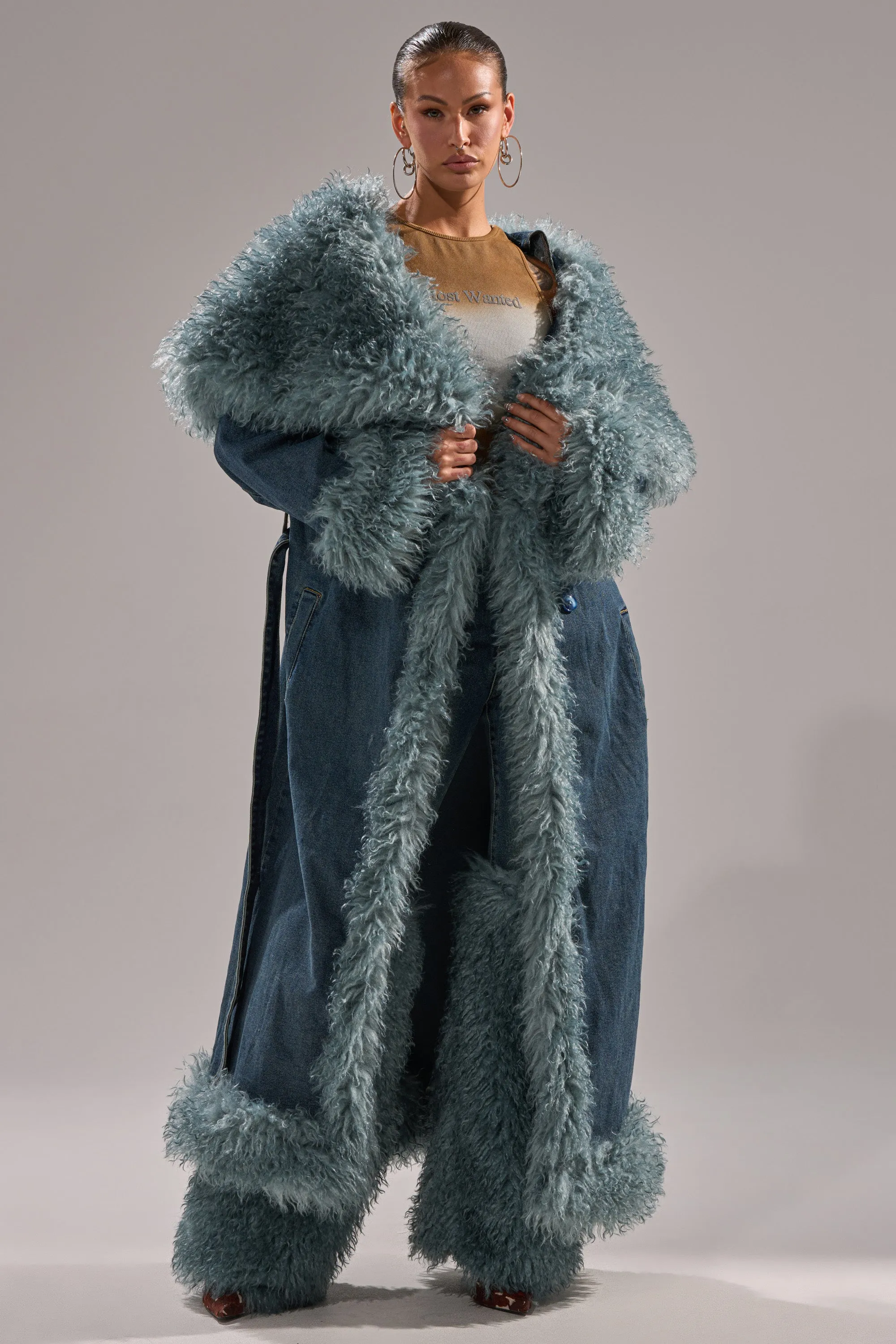 MOXIE FUR TRIM DENIM TRENCH sold by AKIRA product image thumbnail 4
