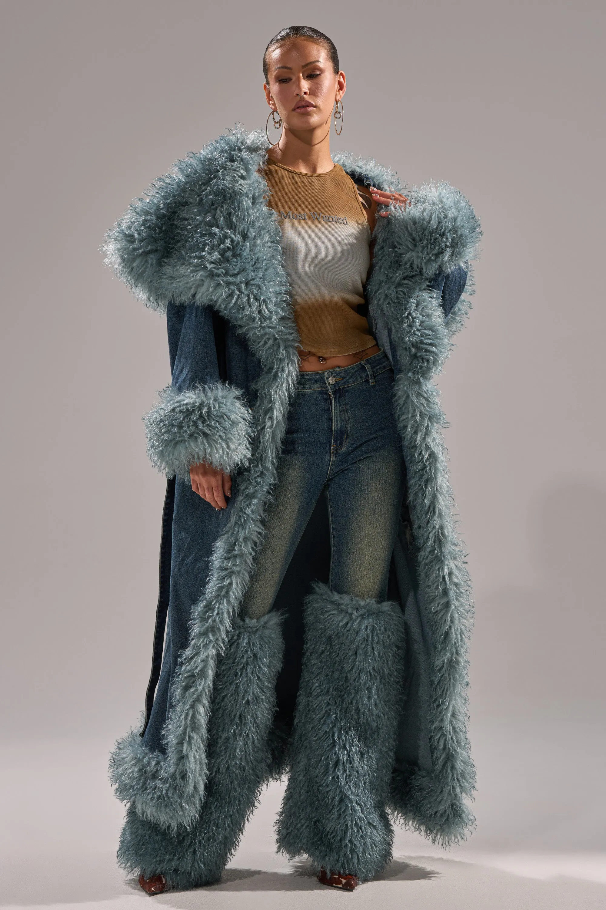 MOXIE FUR TRIM DENIM TRENCH sold by AKIRA