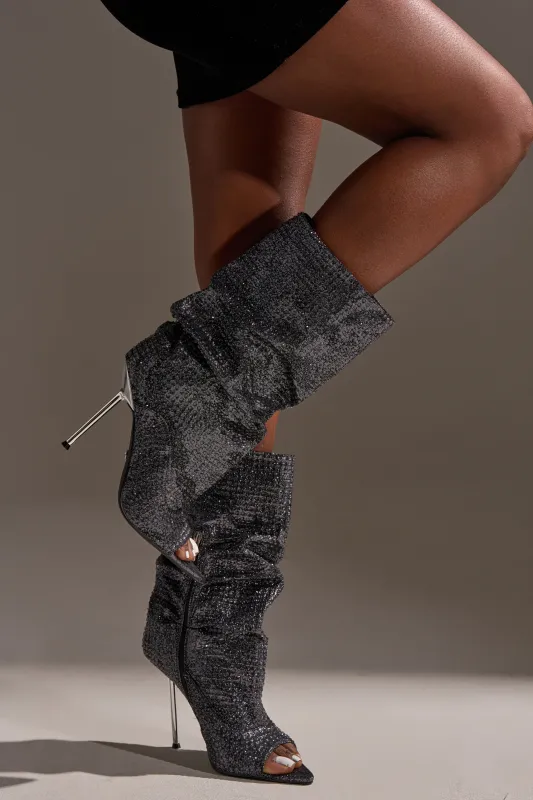 AZALEA WANG PHOTINE BLACK MULTI SPARKLE OPEN TOE STILETTO BOOTIE sold by AKIRA