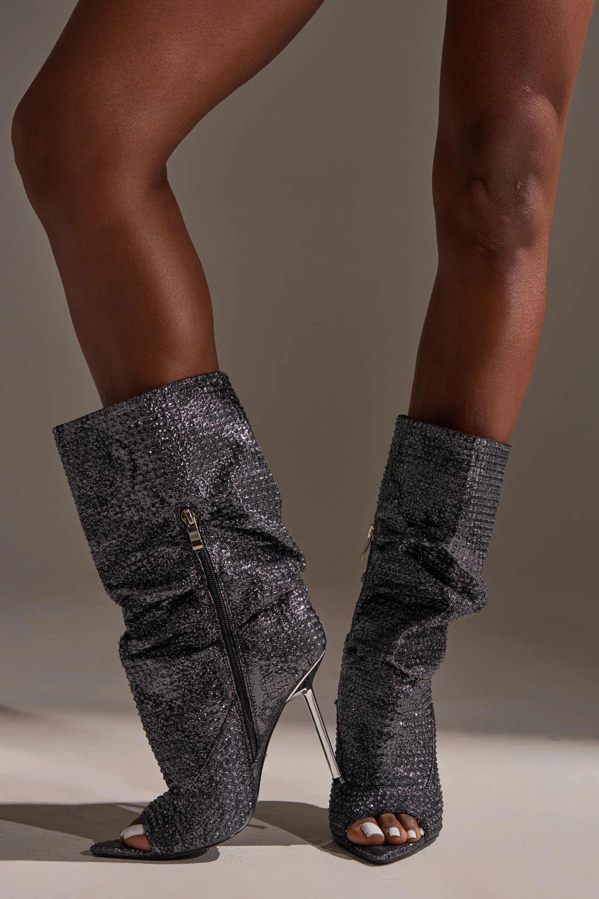 AZALEA WANG PHOTINE BLACK MULTI SPARKLE OPEN TOE STILETTO BOOTIE sold by AKIRA product image thumbnail 3