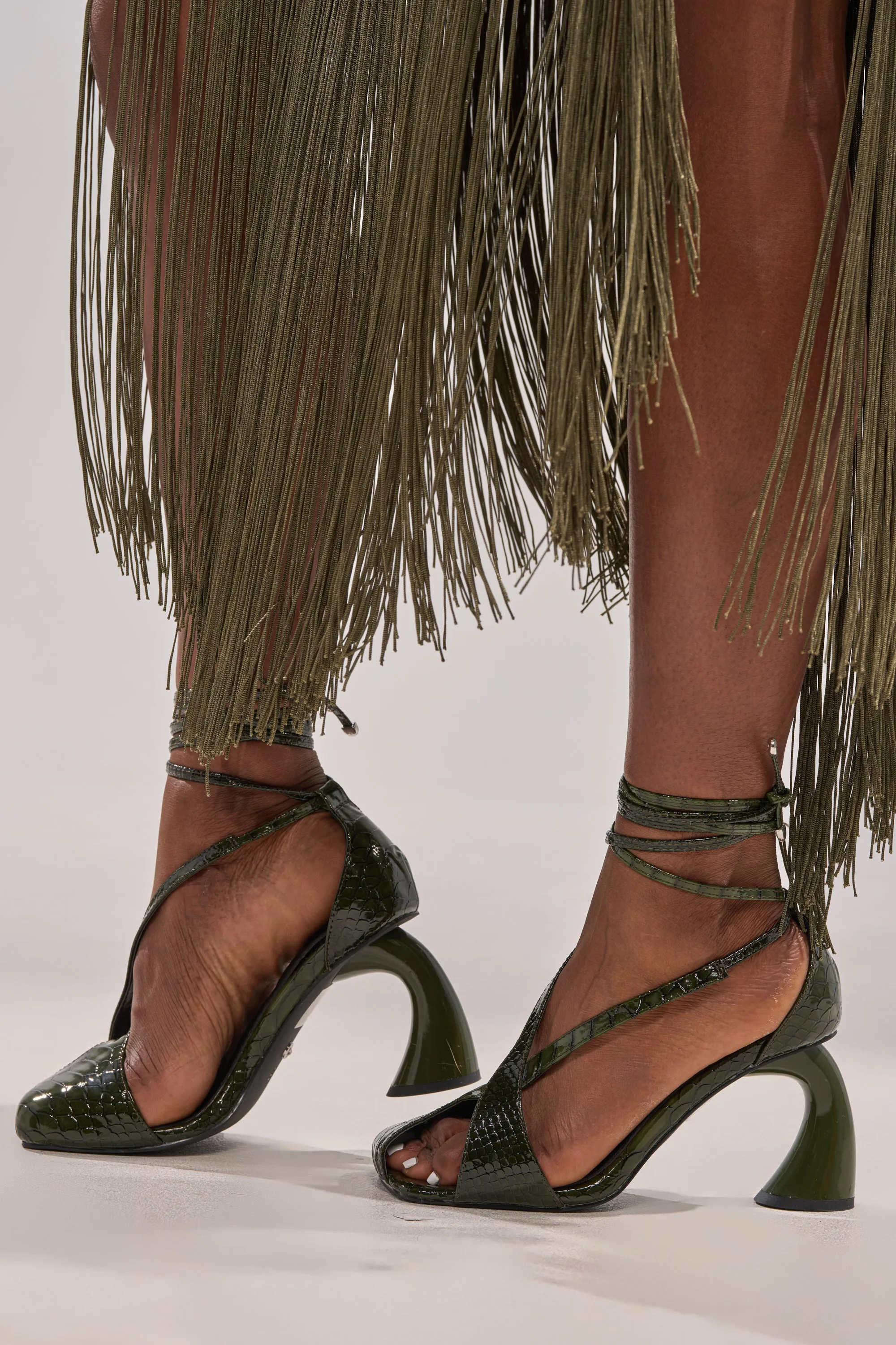 AZALEA WANG KELEDER OLIVE CROC PEEP TOE PUMP sold by AKIRA