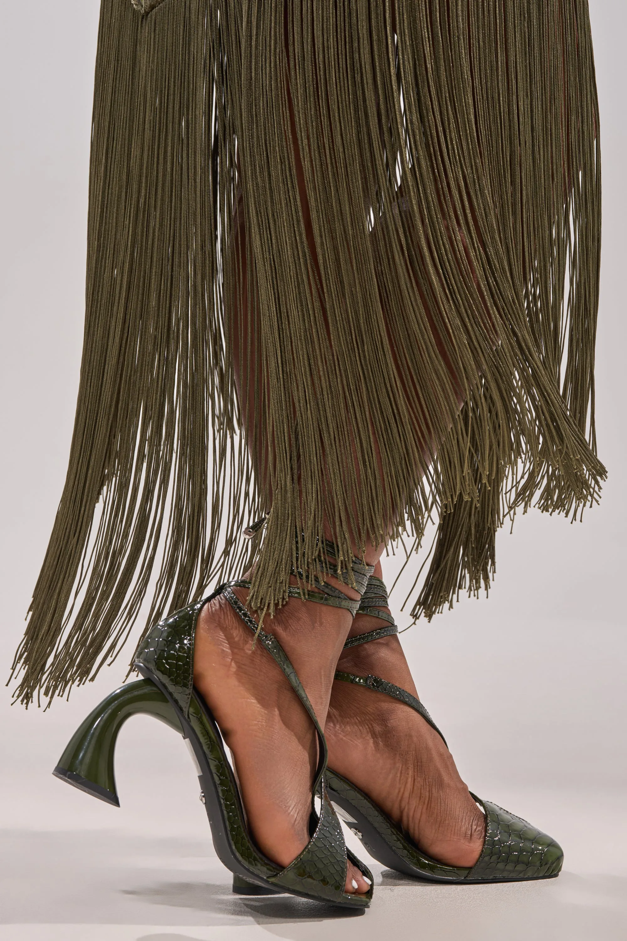 AZALEA WANG KELEDER OLIVE CROC PEEP TOE PUMP sold by AKIRA product image thumbnail 4