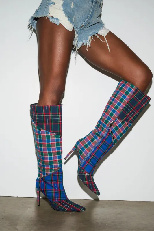 AZALEA WANG FENMORE PLAID MULTI COLOR BLOCKED STILETTO BOOT sold by AKIRA