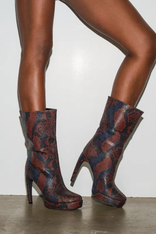 AZALEA WANG WENONA BROWN MULTI SNAKE BOOTIE sold by AKIRA