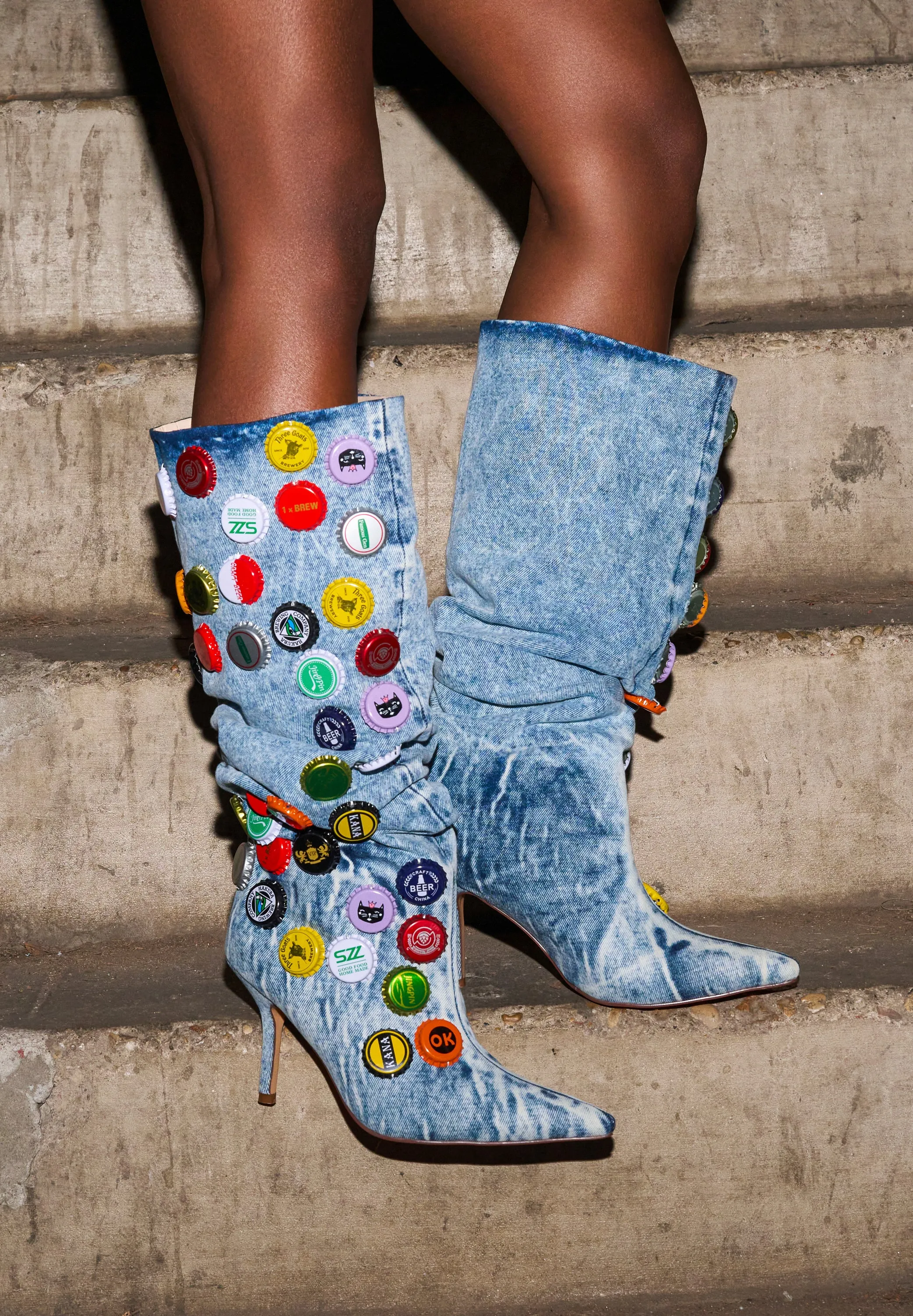 AZALEA WANG THELEN DENIM BOTTLE CAP STILETTO BOOT sold by AKIRA product image thumbnail 2