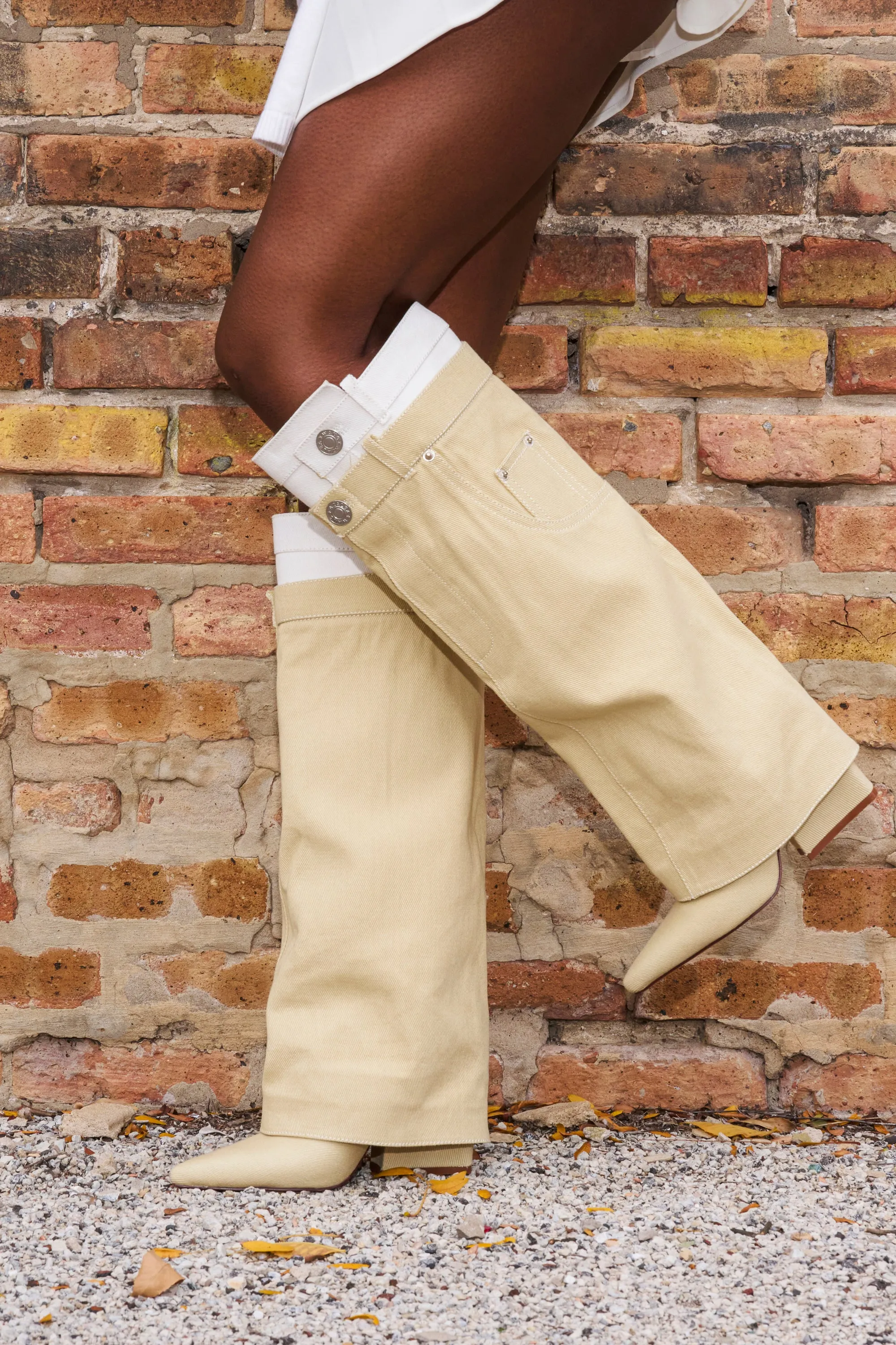 AZALEA WANG DOUBLE FLY BEIGE CHUNKY BOOT sold by AKIRA